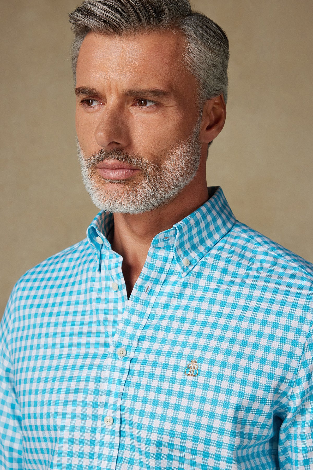 Abbate Lusso Twill Pamuklu Comfort Fit Turkuaz Düğmeli Yaka Erkek Kareli Gömlek