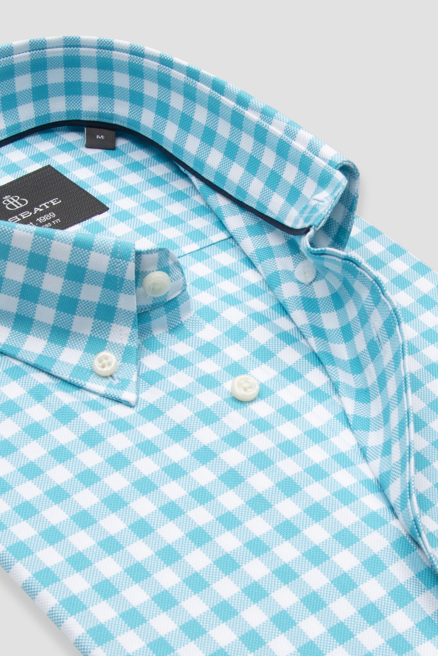 Abbate Lusso Twill Pamuklu Comfort Fit Turkuaz Düğmeli Yaka Erkek Kareli Gömlek