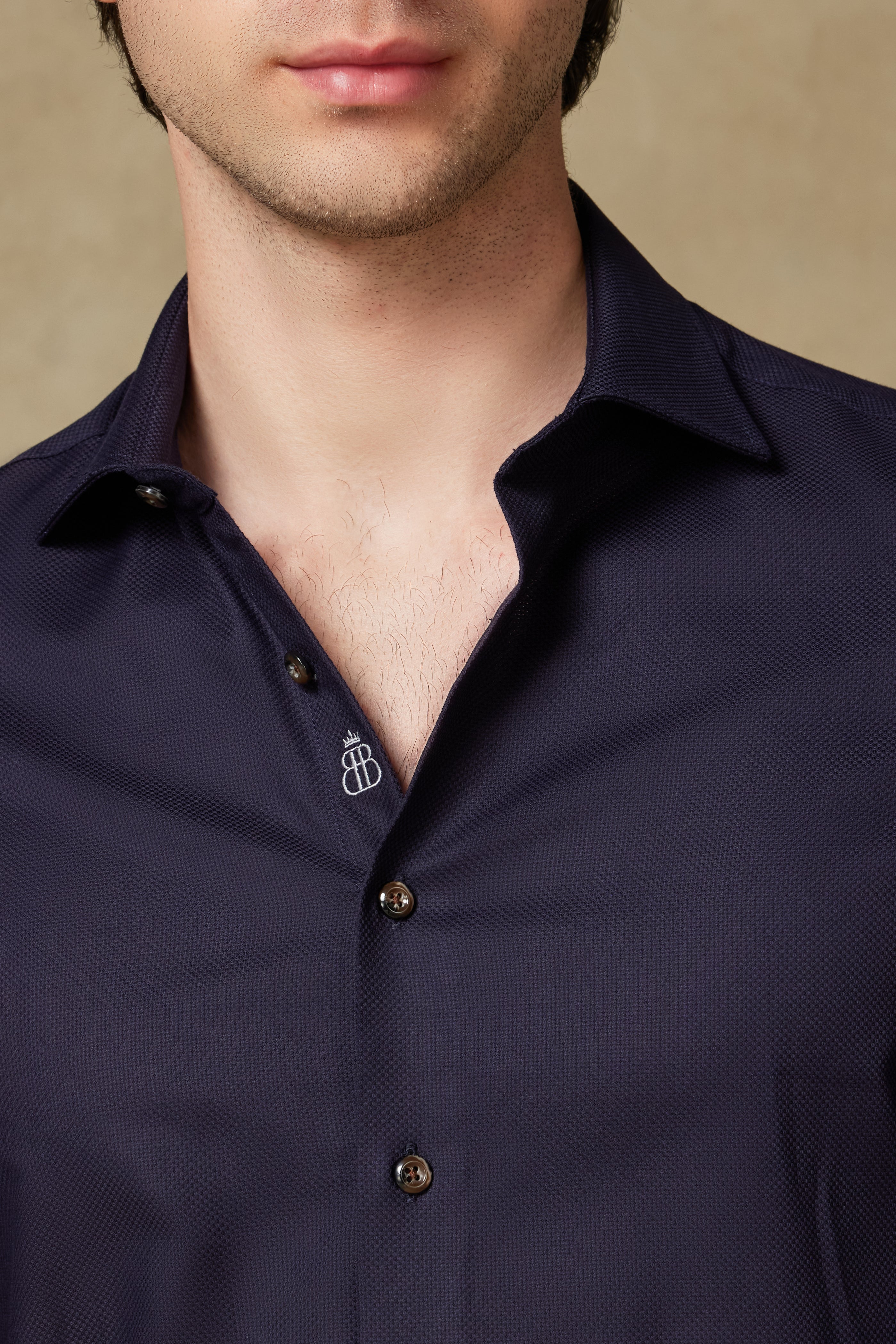 Abbate Marco Armür Pamuklu Slim Fit Lacivert Klasik Yaka Erkek Düz Gömlek