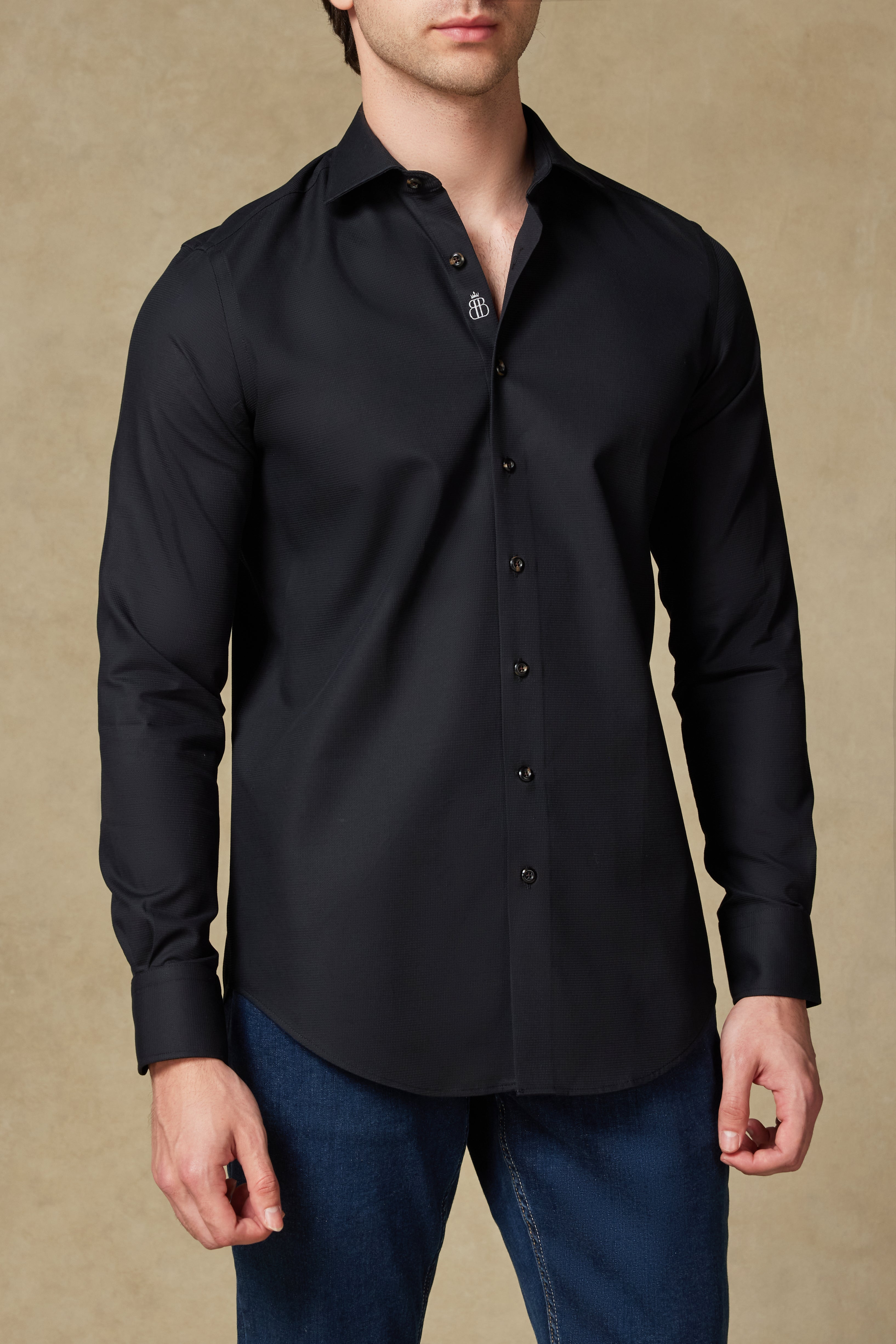 Abbate Marco Armür Pamuklu Slim Fit Siyah Klasik Yaka Erkek Düz Gömlek