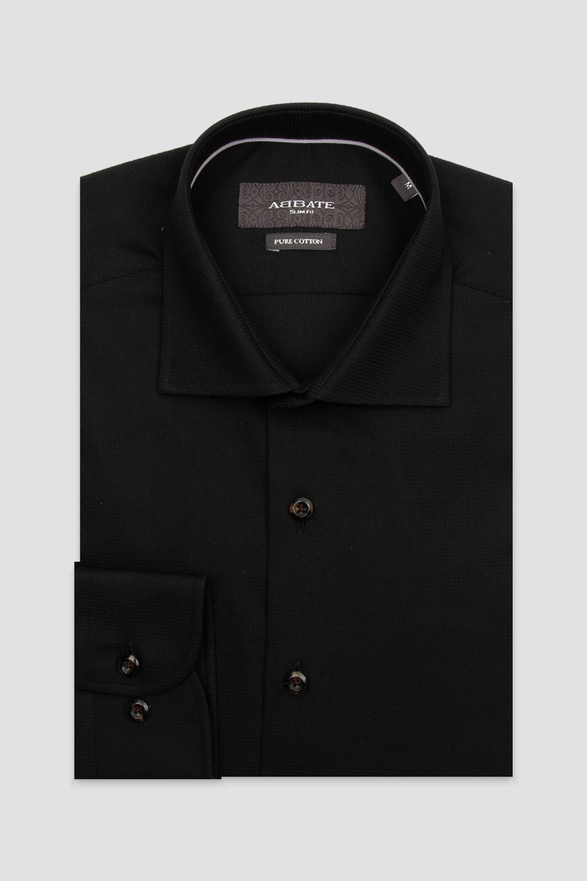 Abbate Marco Armür Pamuklu Slim Fit Siyah Klasik Yaka Erkek Düz Gömlek