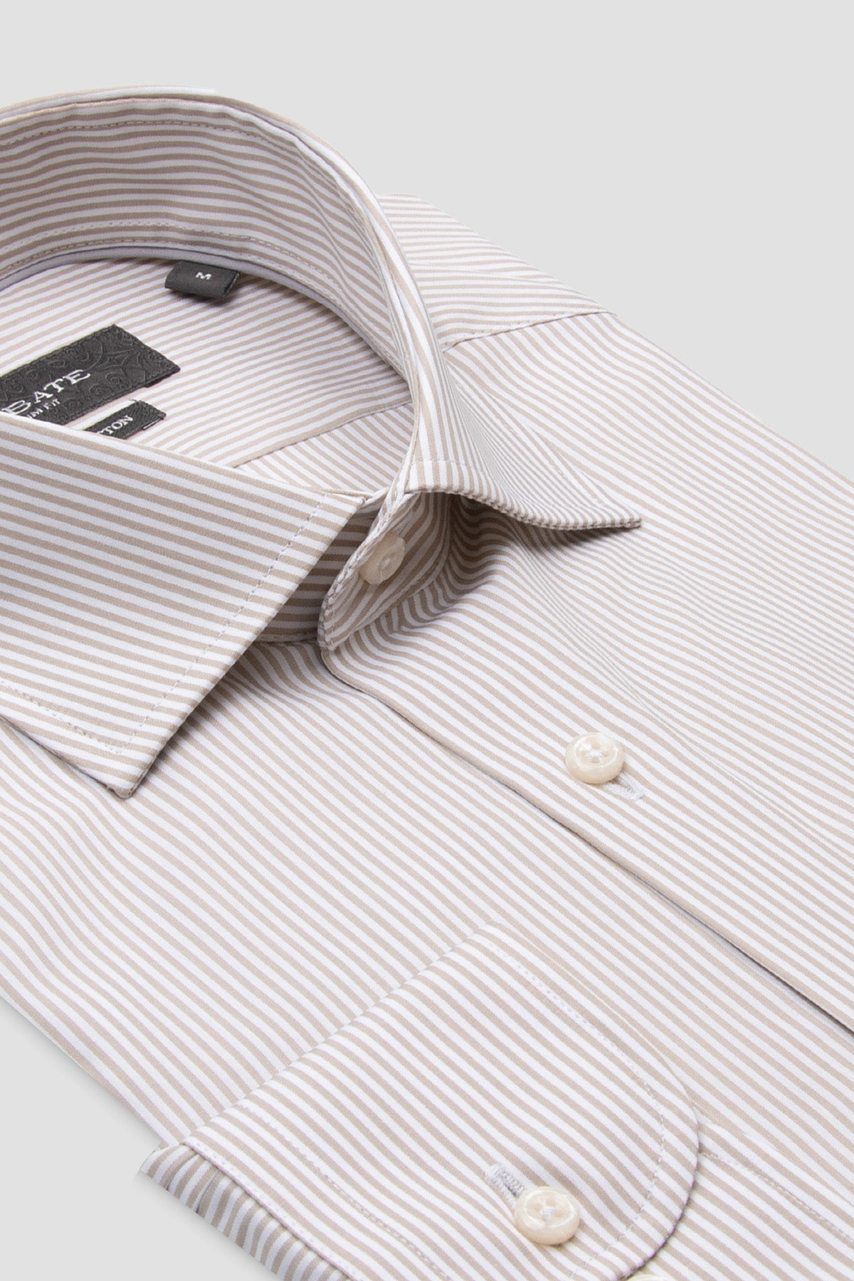 Abbate Marco Poplin Pamuklu Slim Fit Krem Klasik Yaka Erkek Çizgili Gömlek