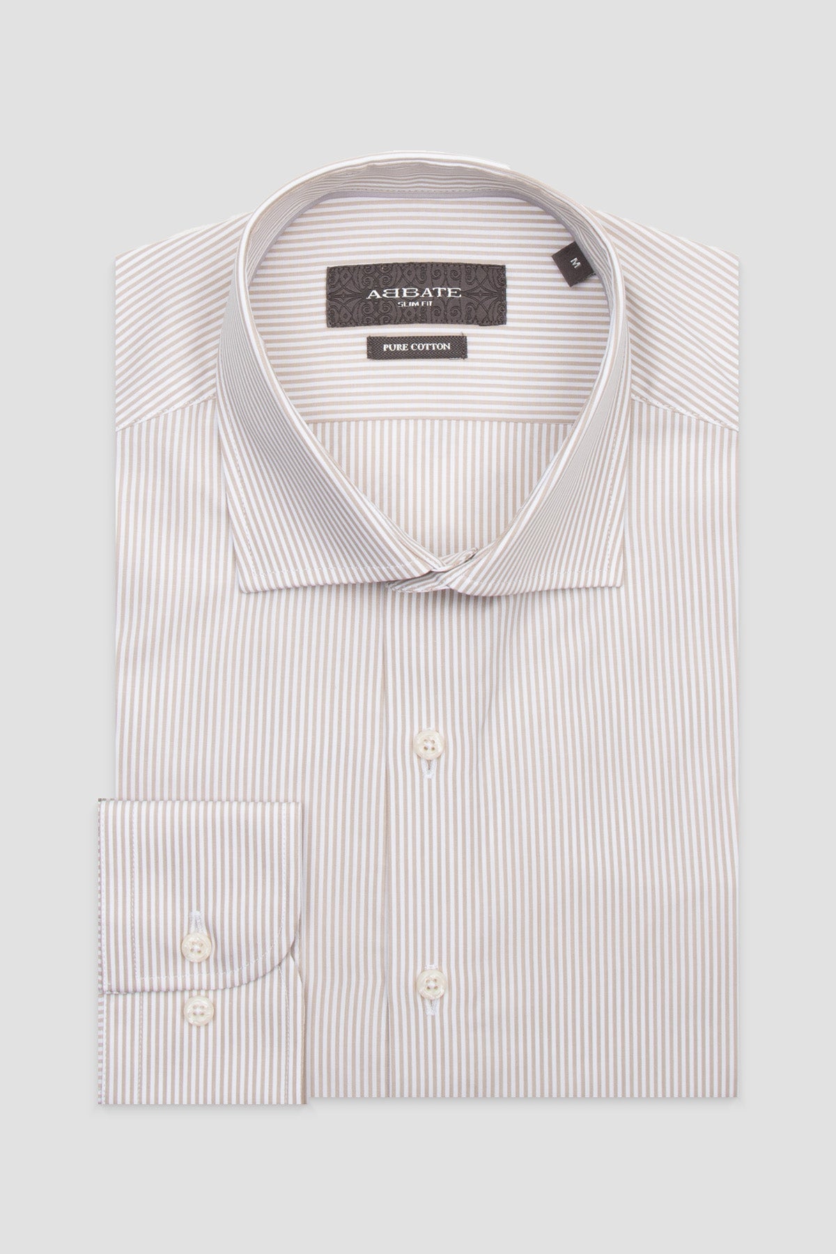 Abbate Marco Poplin Pamuklu Slim Fit Krem Klasik Yaka Erkek Çizgili Gömlek