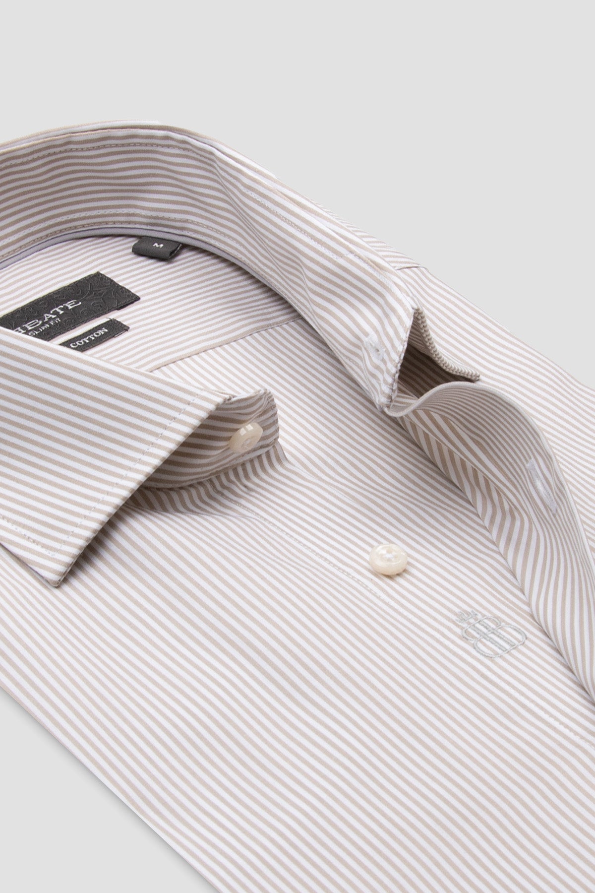 Abbate Marco Poplin Pamuklu Slim Fit Krem Klasik Yaka Erkek Çizgili Gömlek