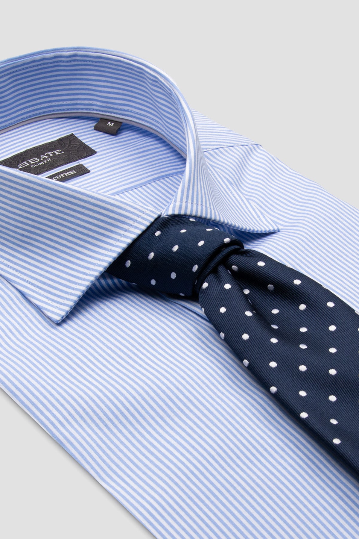 Abbate Marco Poplin Pamuklu Slim Fit Açık Mavi Klasik Yaka Erkek Çizgili Gömlek