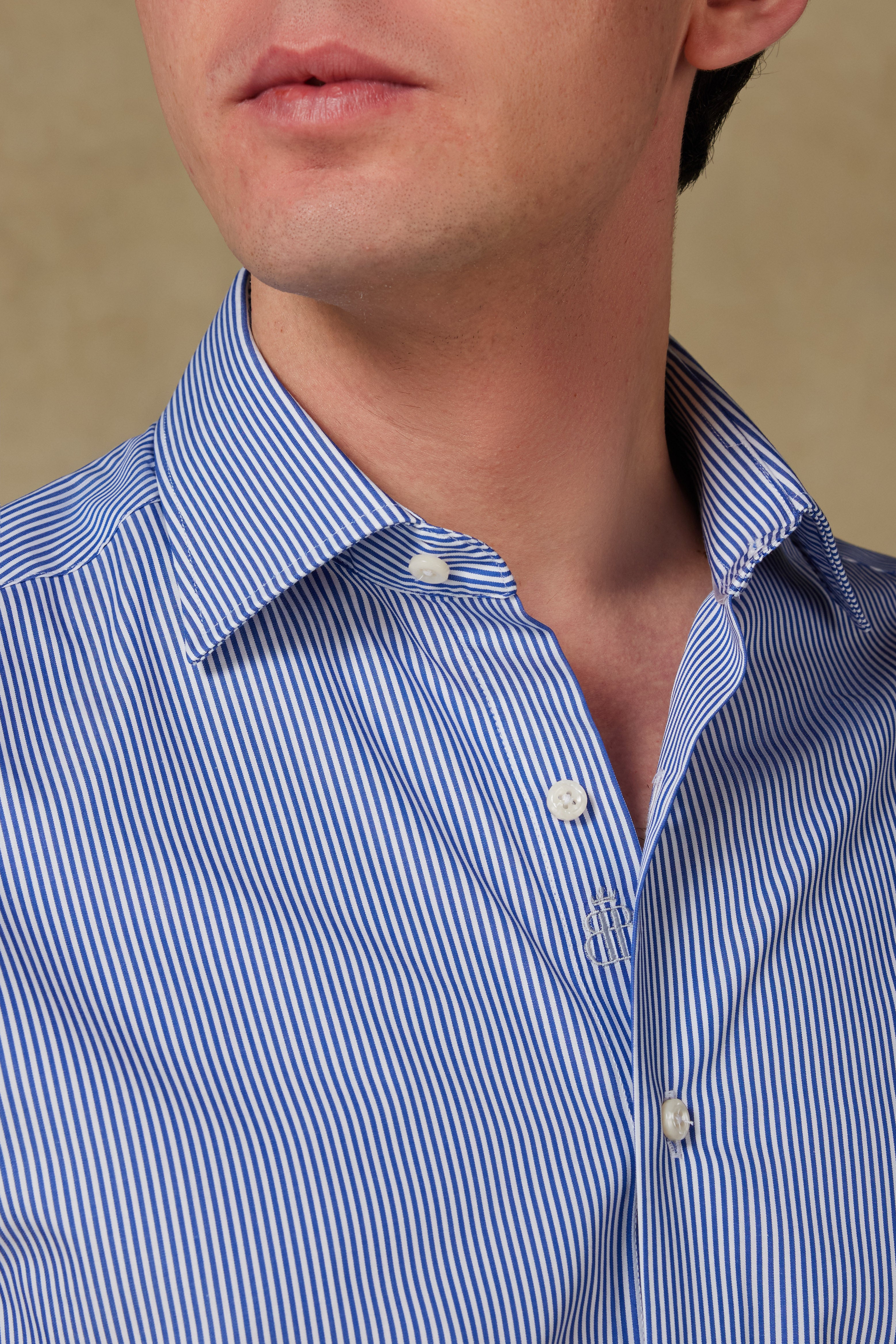 Abbate Marco Poplin Pamuklu Slim Fit Lacivert Klasik Yaka Erkek Çizgili Gömlek
