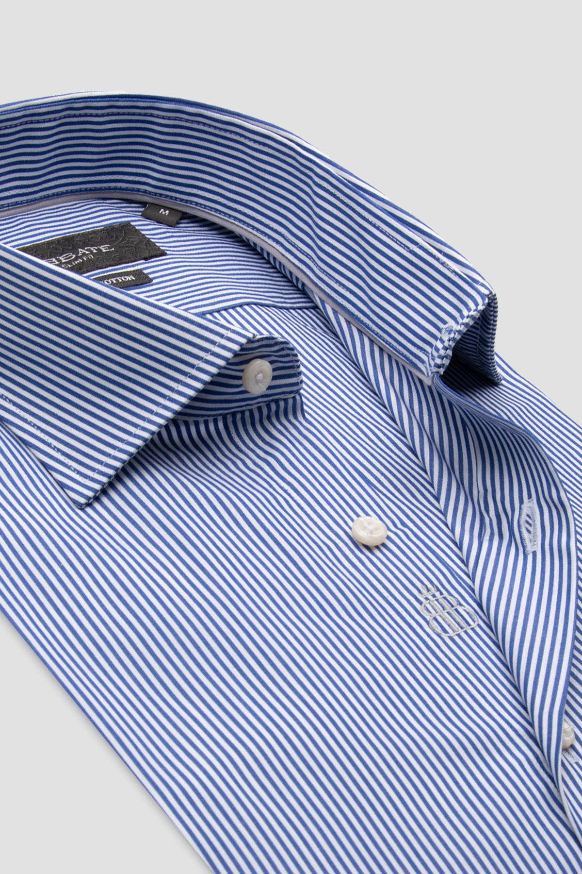 Abbate Marco Poplin Pamuklu Slim Fit Lacivert Klasik Yaka Erkek Çizgili Gömlek