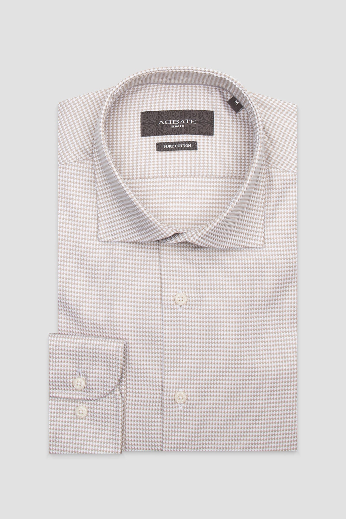 Abbate Marco Armür %100 Pamuk Slim Fit Krem Klasik Yaka Erkek Desenli Gömlek