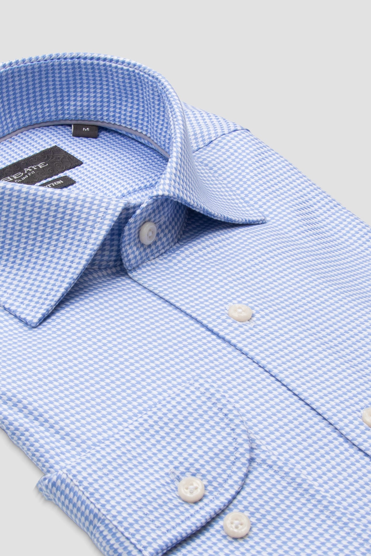 Abbate Marco Armür %100 Pamuk Slim Fit Açık Mavi Klasik Yaka Erkek Desenli Gömlek