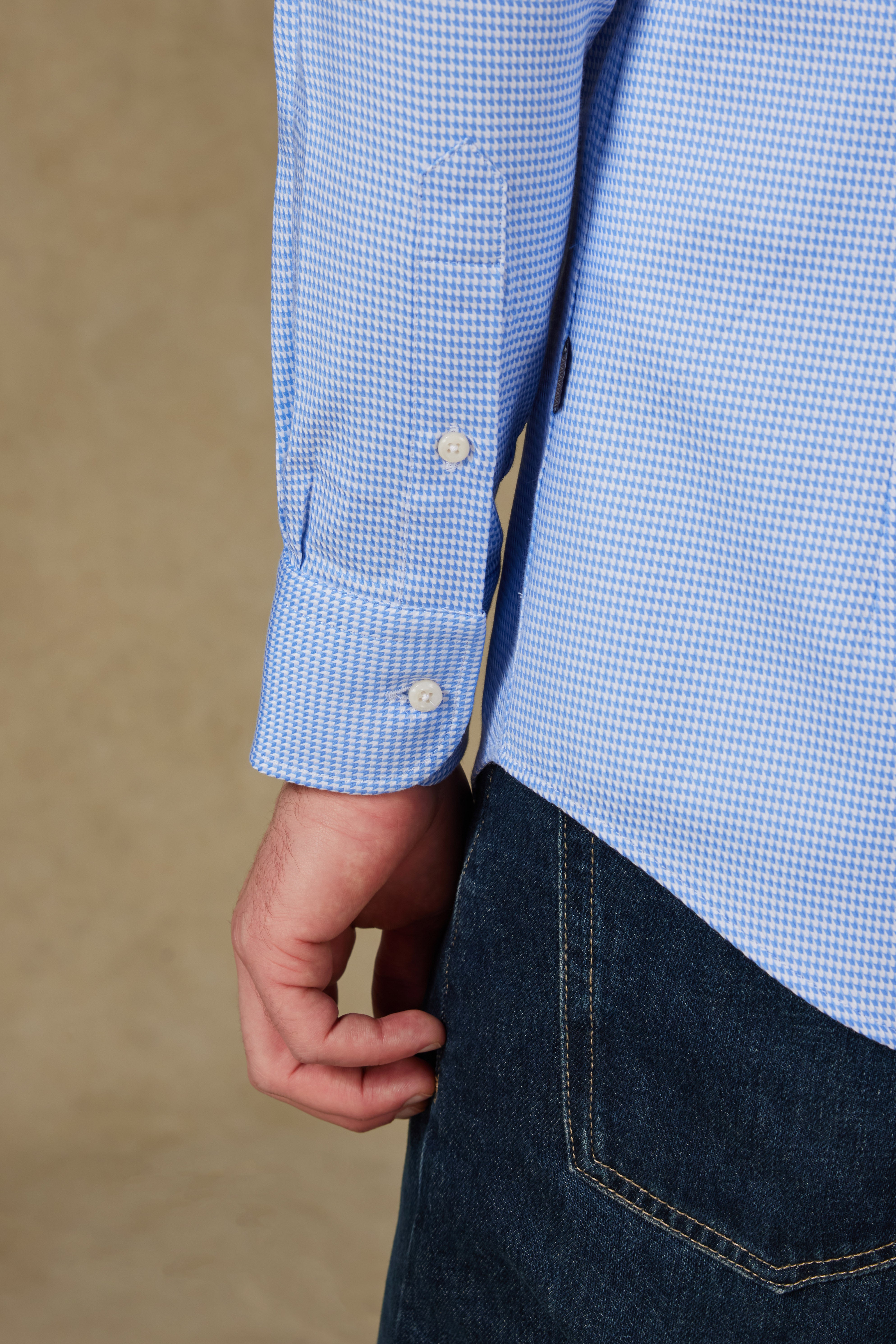 Abbate Marco Armür Pamuklu Slim Fit Açık Mavi Klasik Yaka Erkek Desenli Gömlek