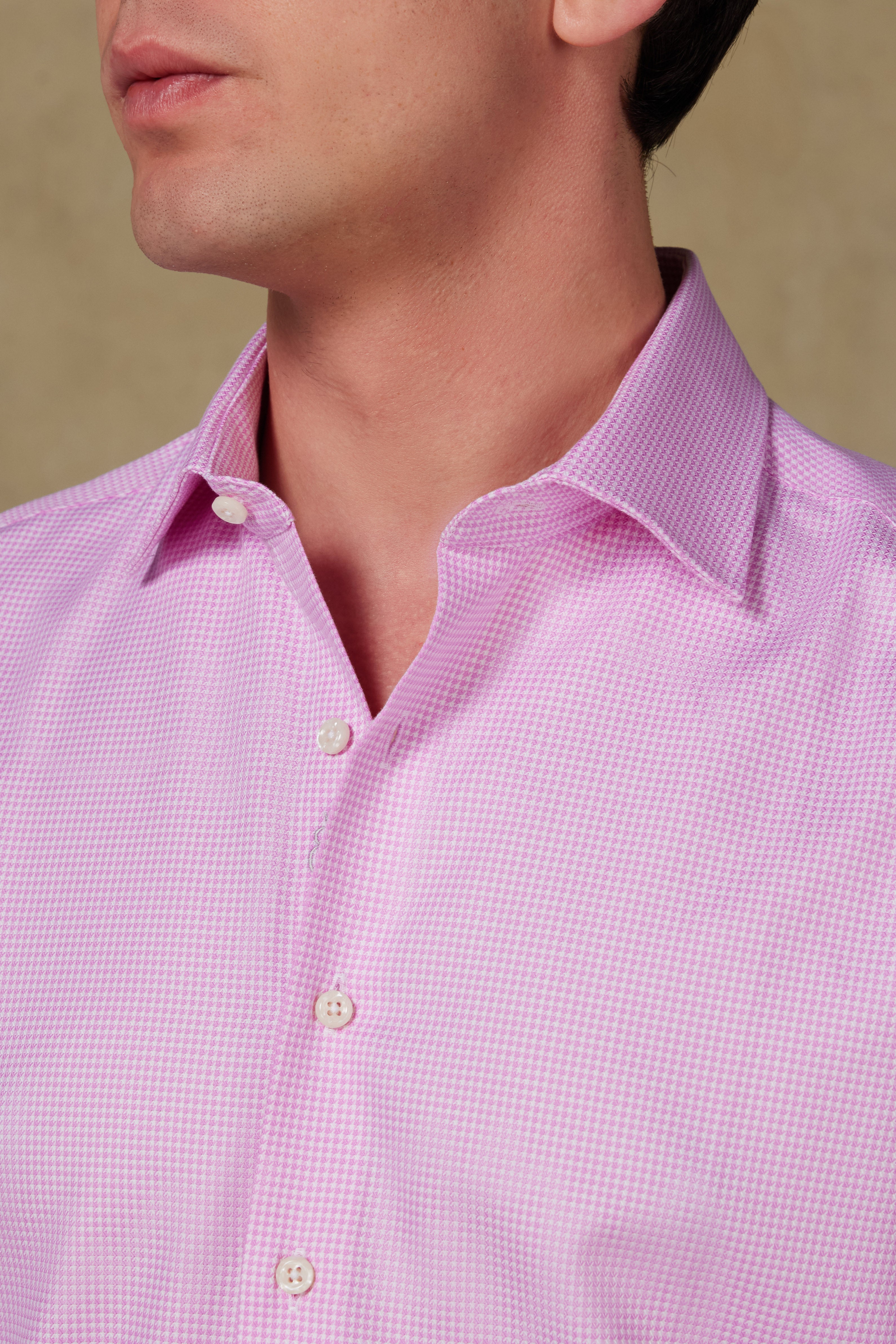 Abbate Marco Dobby Pamuklu Slim Fit Pembe Klasik Yaka Erkek Desenli Gömlek