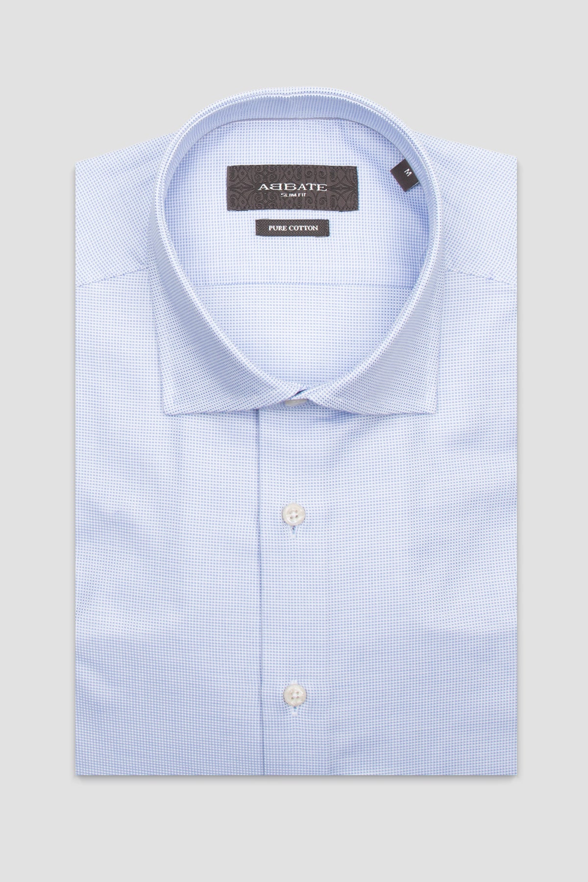 Abbate Marco Dobby Pamuklu Slim Fit Açık Mavi Klasik Yaka Erkek Kareli Gömlek