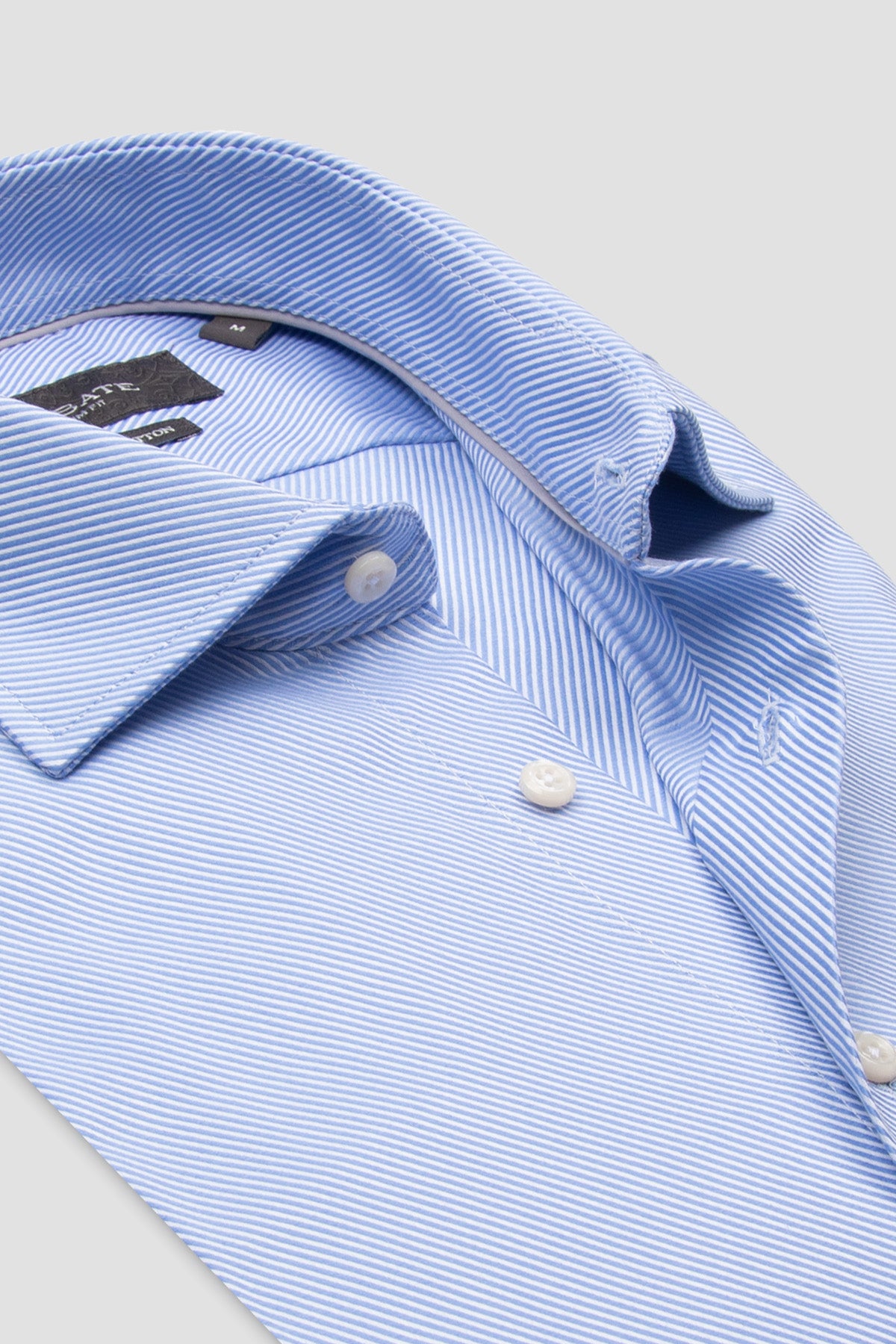 Abbate Marco Twill %100 Pamuk Slim Fit Açık Mavi Klasik Yaka Erkek Çizgili Gömlek