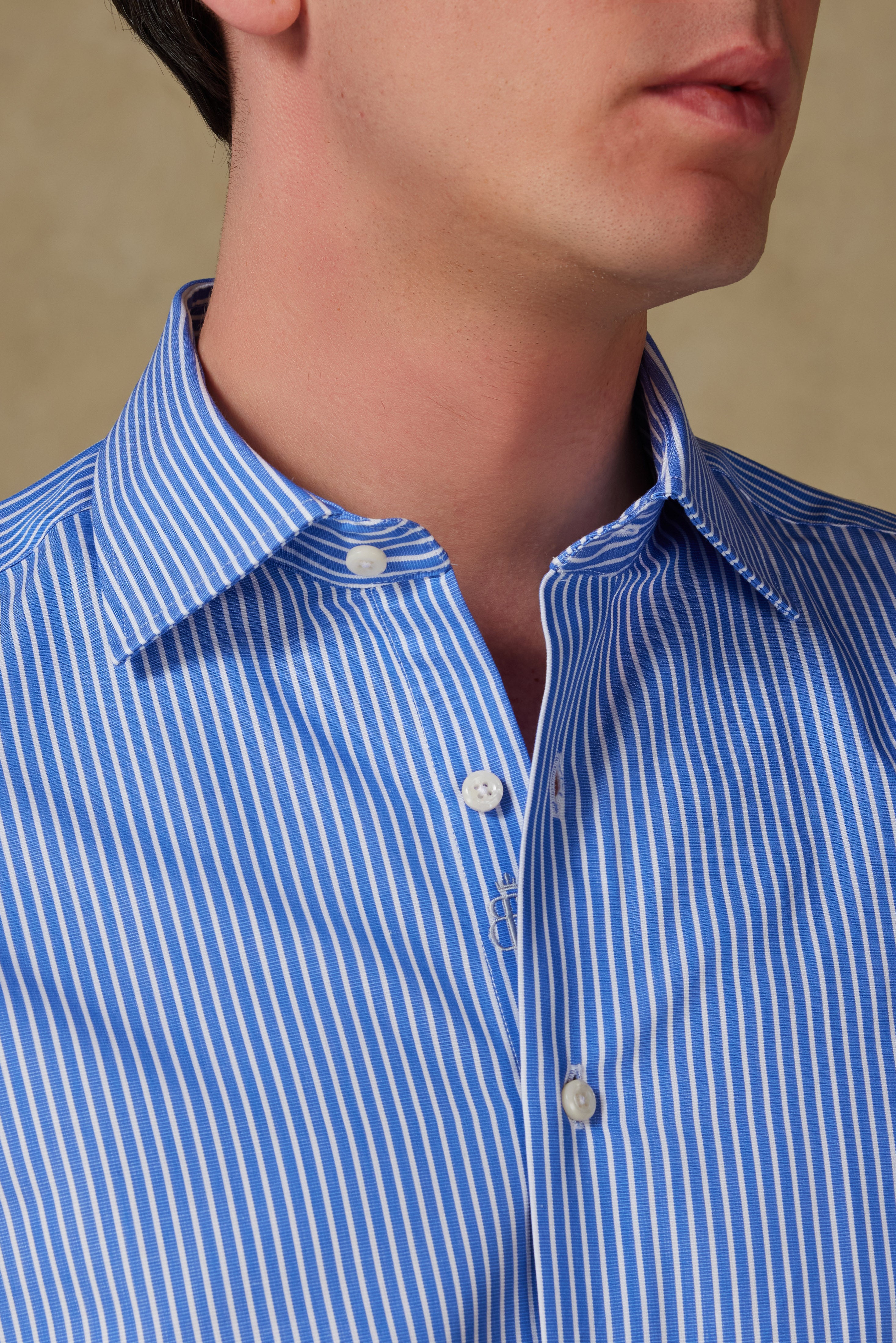 Abbate Marco Twill Pamuklu Slim Fit Mavi Klasik Yaka Erkek Çizgili Gömlek