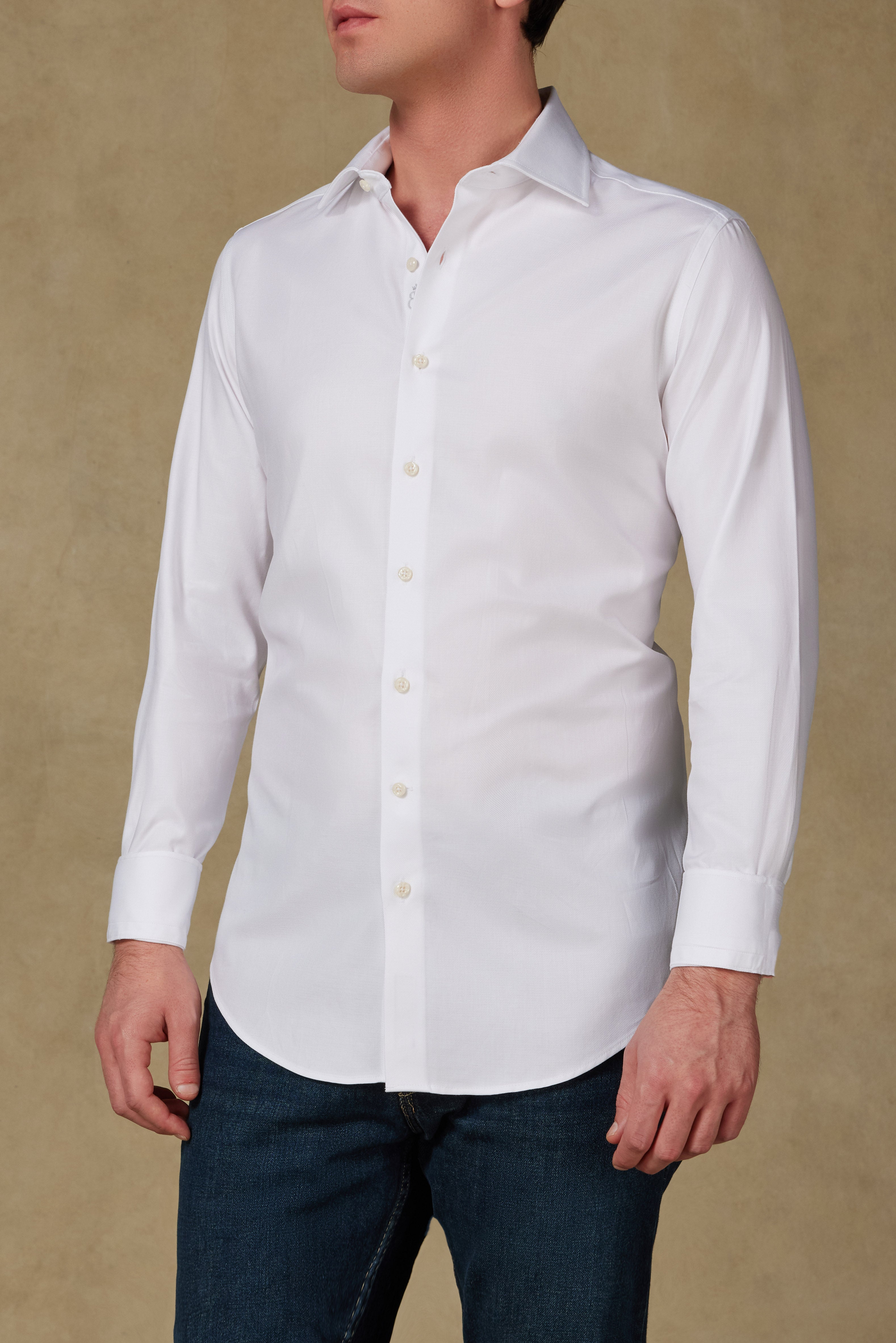 Abbate Marco Twill Pamuklu Slim Fit Beyaz Klasik Yaka Erkek Düz Gömlek