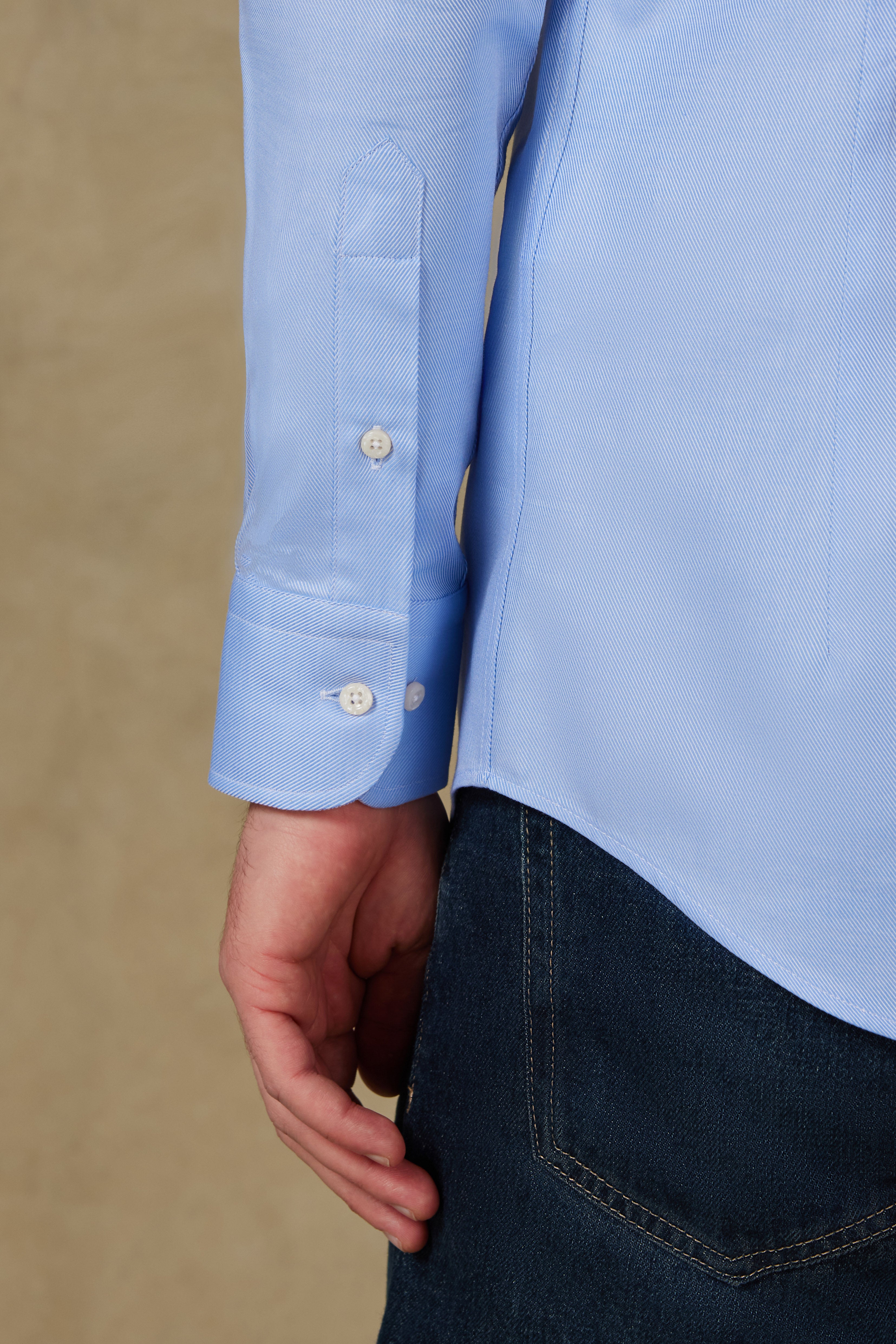 Abbate Marco Twill Pamuklu Slim Fit Açık Mavi Klasik Yaka Erkek Düz Gömlek