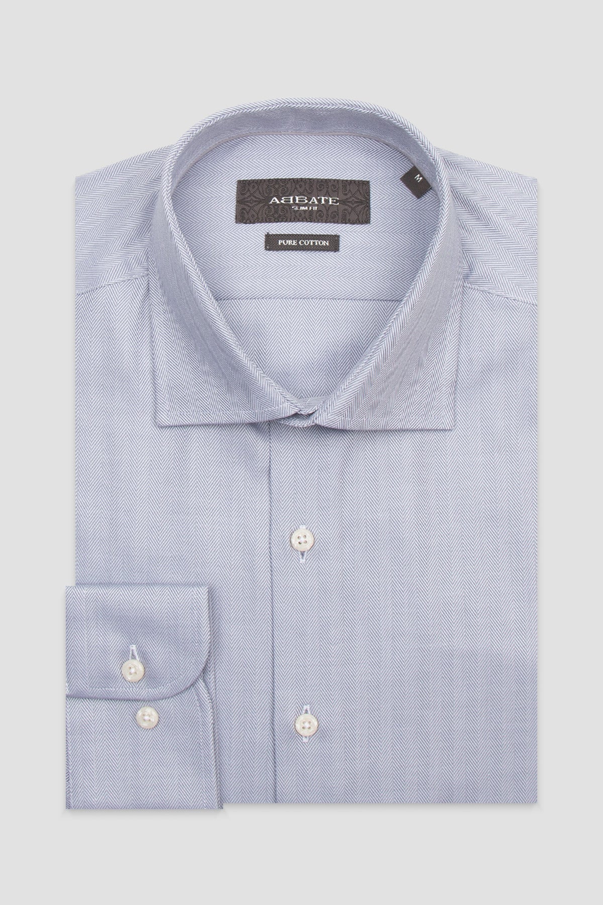 Abbate Marco Herringbone Pamuklu Slim Fit Gri Klasik Yaka Erkek Düz Gömlek