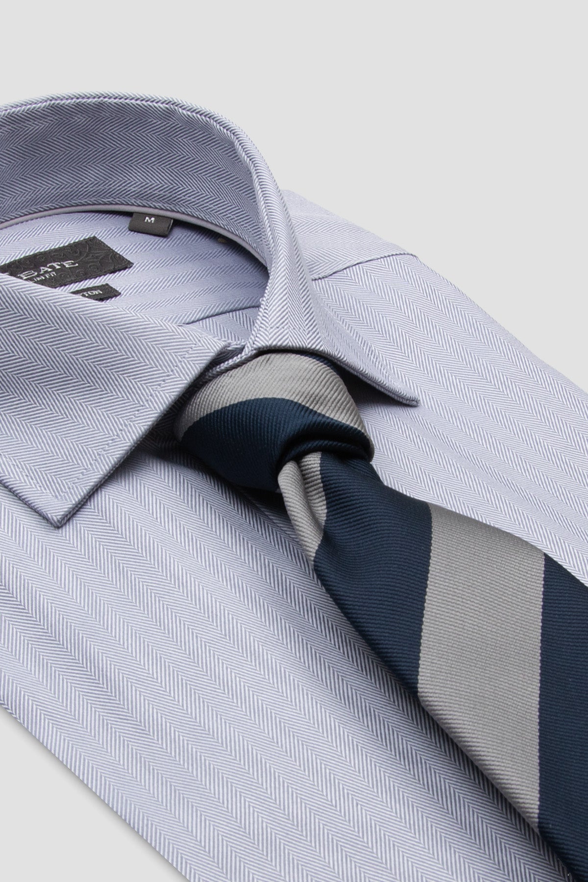 Abbate Marco Herringbone Pamuklu Slim Fit Gri Klasik Yaka Erkek Düz Gömlek