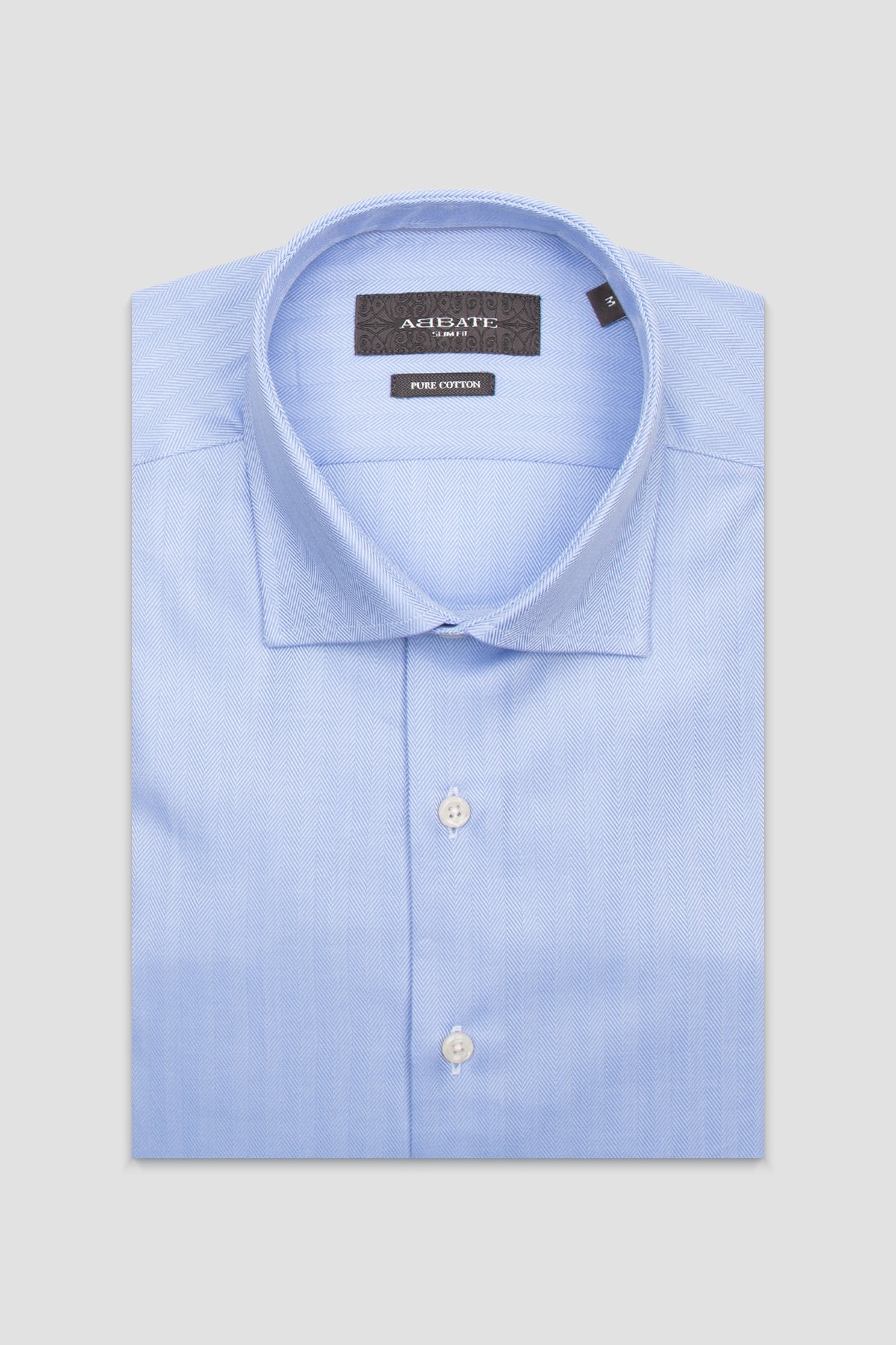 Abbate Marco Herringbone Pamuklu Slim Fit Açık Mavi Klasik Yaka Erkek Düz Gömlek