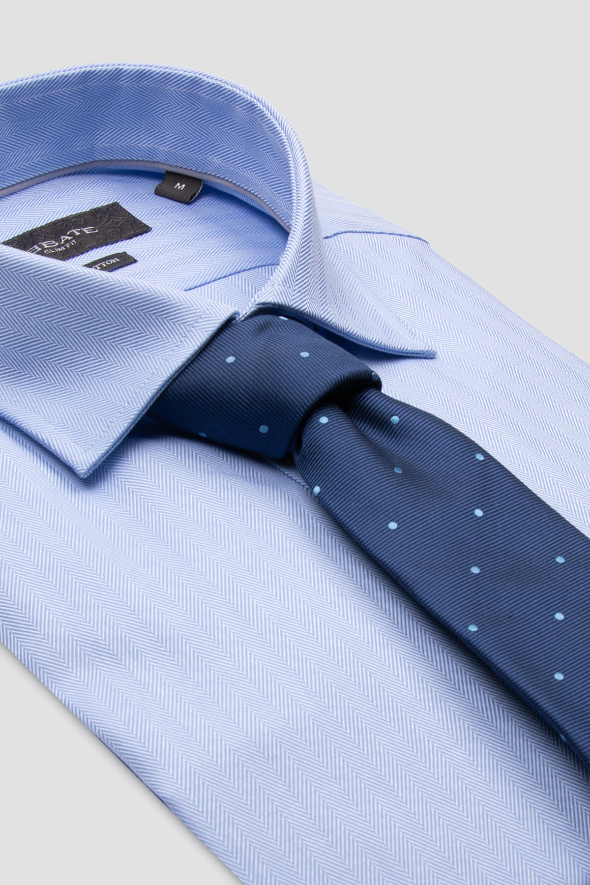 Abbate Marco Herringbone Pamuklu Slim Fit Açık Mavi Klasik Yaka Erkek Düz Gömlek