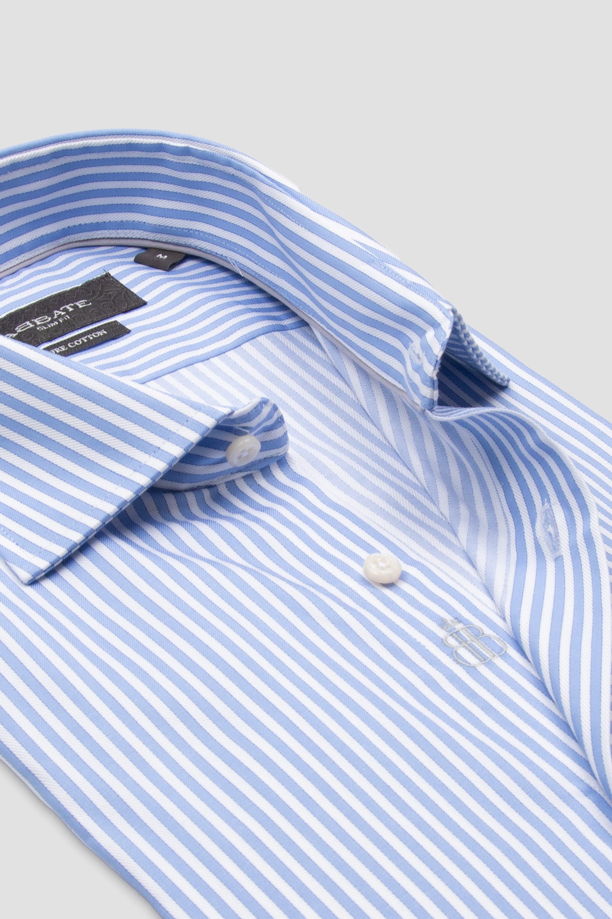 Abbate Marco Twill Pamuklu Slim Fit Açık Mavi Klasik Yaka Erkek Çizgili Gömlek