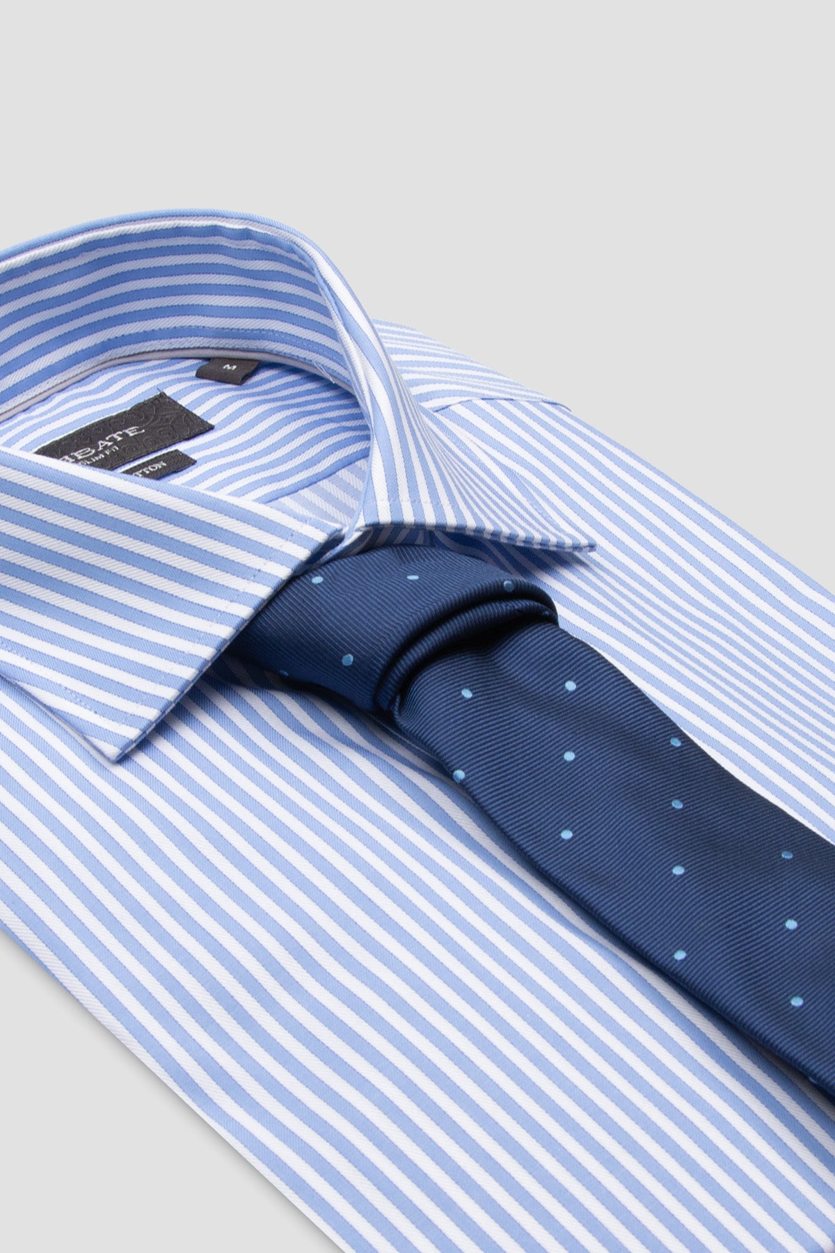 Abbate Marco Twill Pamuklu Slim Fit Açık Mavi Klasik Yaka Erkek Çizgili Gömlek