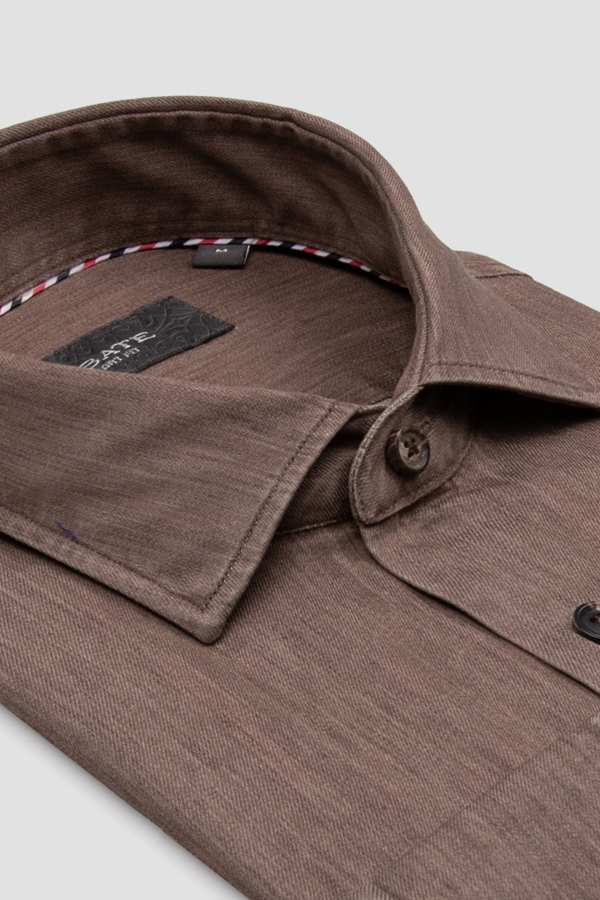 Abbate Santo Twill Pamuklu Comfort Fit Kahverengi Düğmeli Yaka Erkek Düz Gömlek