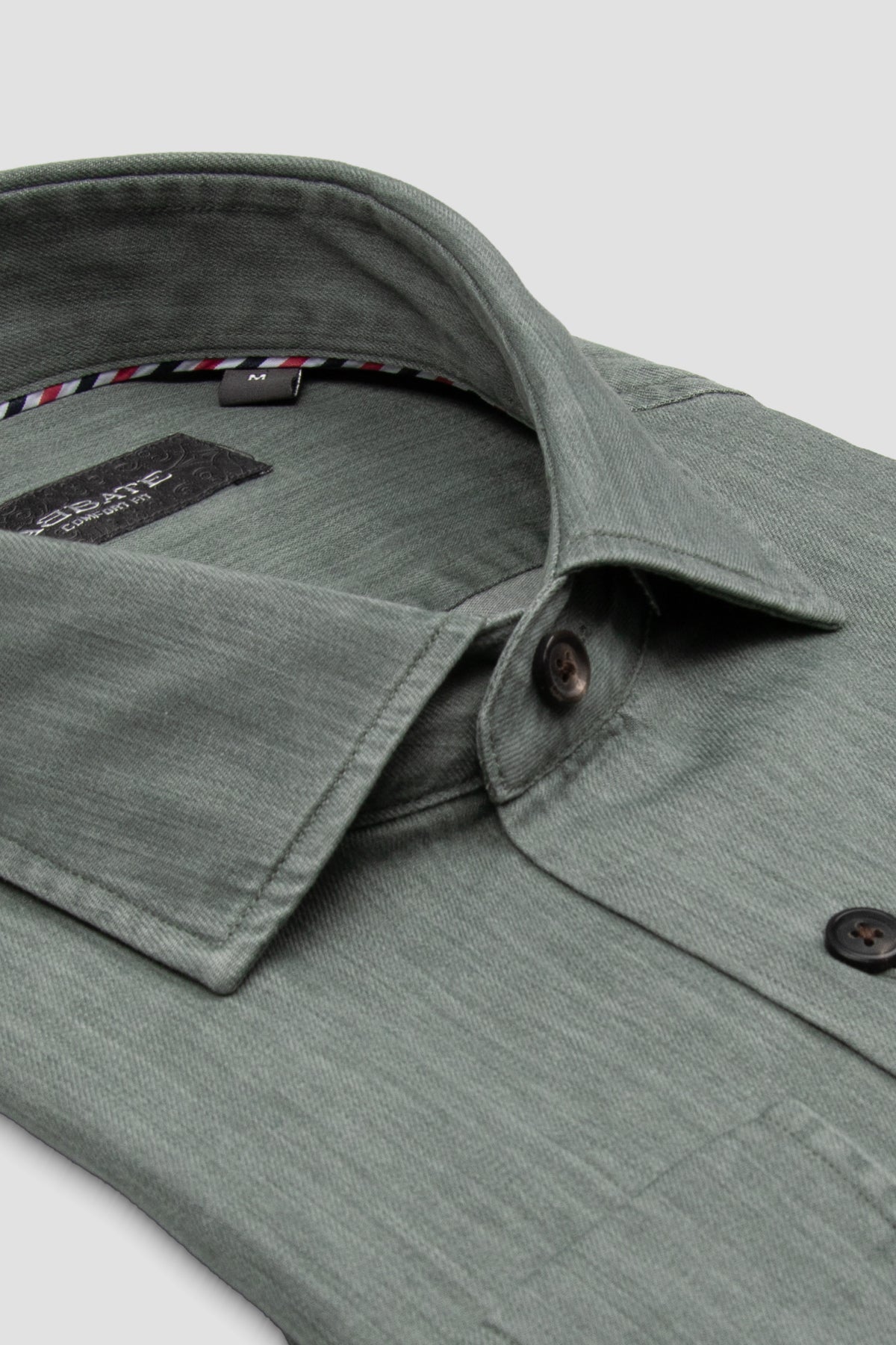 Abbate Santo Twill Pamuklu Comfort Fit Yeşil Düğmeli Yaka Erkek Düz Gömlek