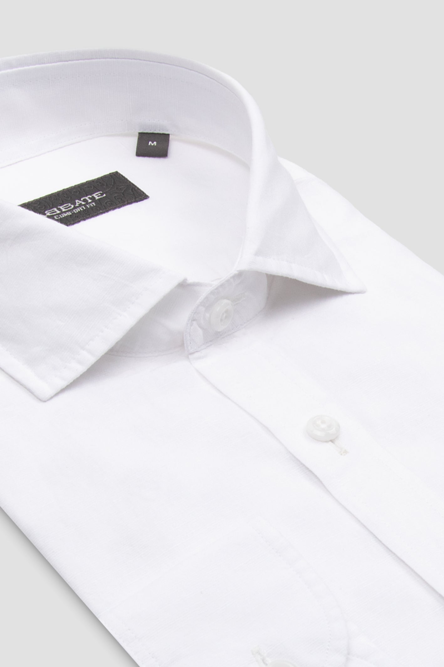 Abbate Costa Keten Pamuk Keten Karışımlı Comfort Fit Beyaz Klasik Yaka Erkek Düz Gömlek