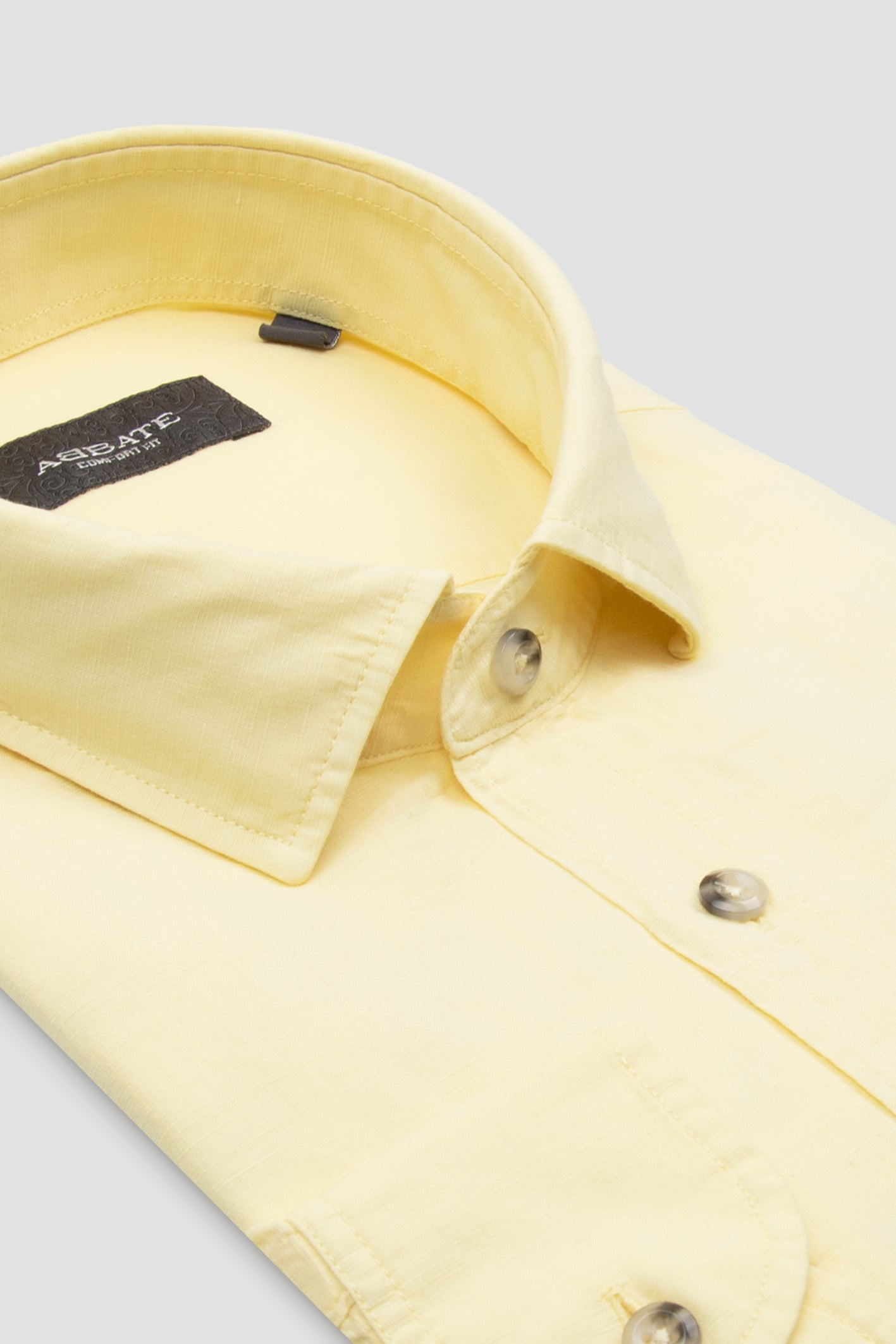 Abbate Costa Keten Pamuk Keten Karışımlı Comfort Fit Sarı Klasik Yaka Erkek Düz Gömlek