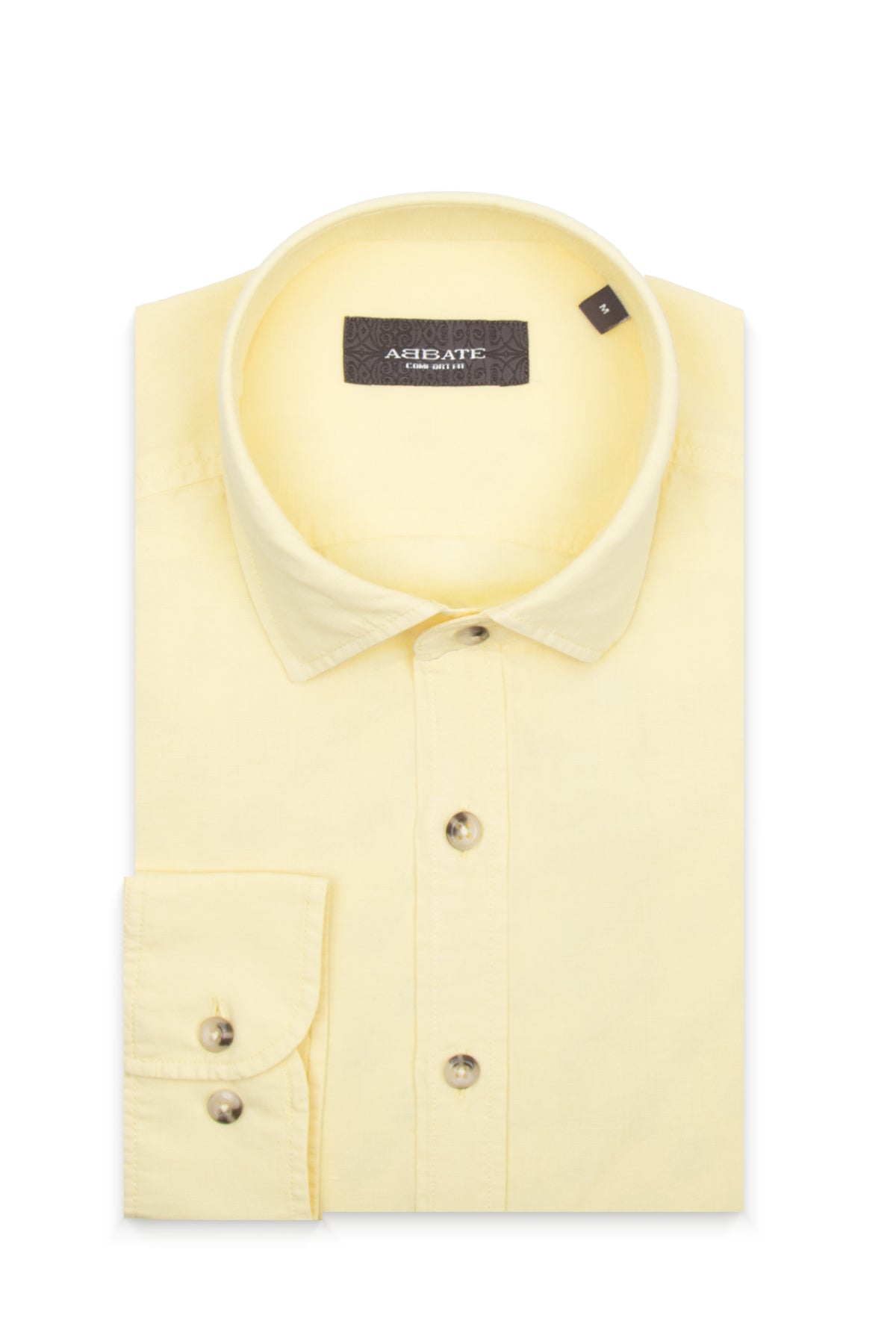 Abbate Costa Keten Pamuk Keten Karışımlı Comfort Fit Sarı Klasik Yaka Erkek Düz Gömlek