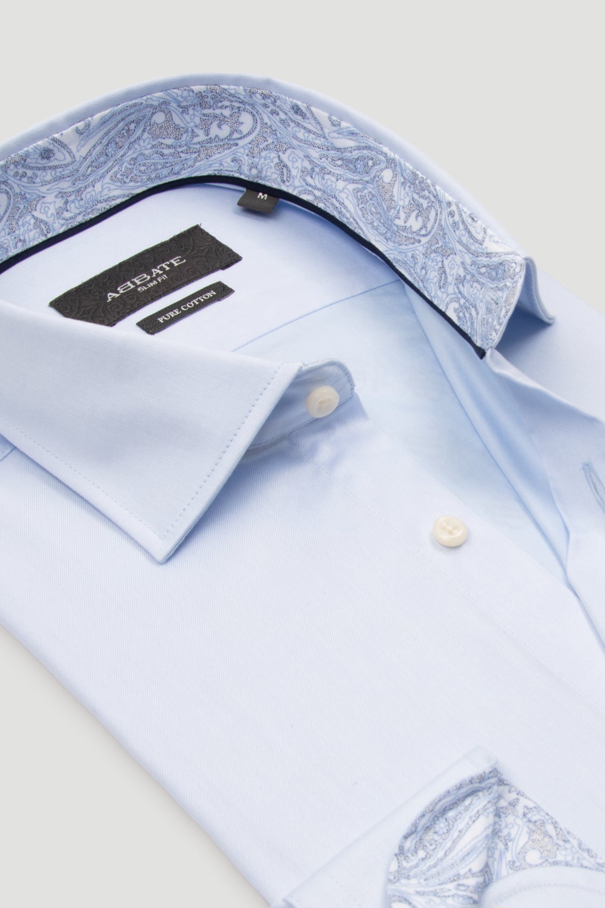 Abbate Martino Twill Pamuklu Slim Fit Açık Mavi Klasik Yaka Erkek Düz Gömlek