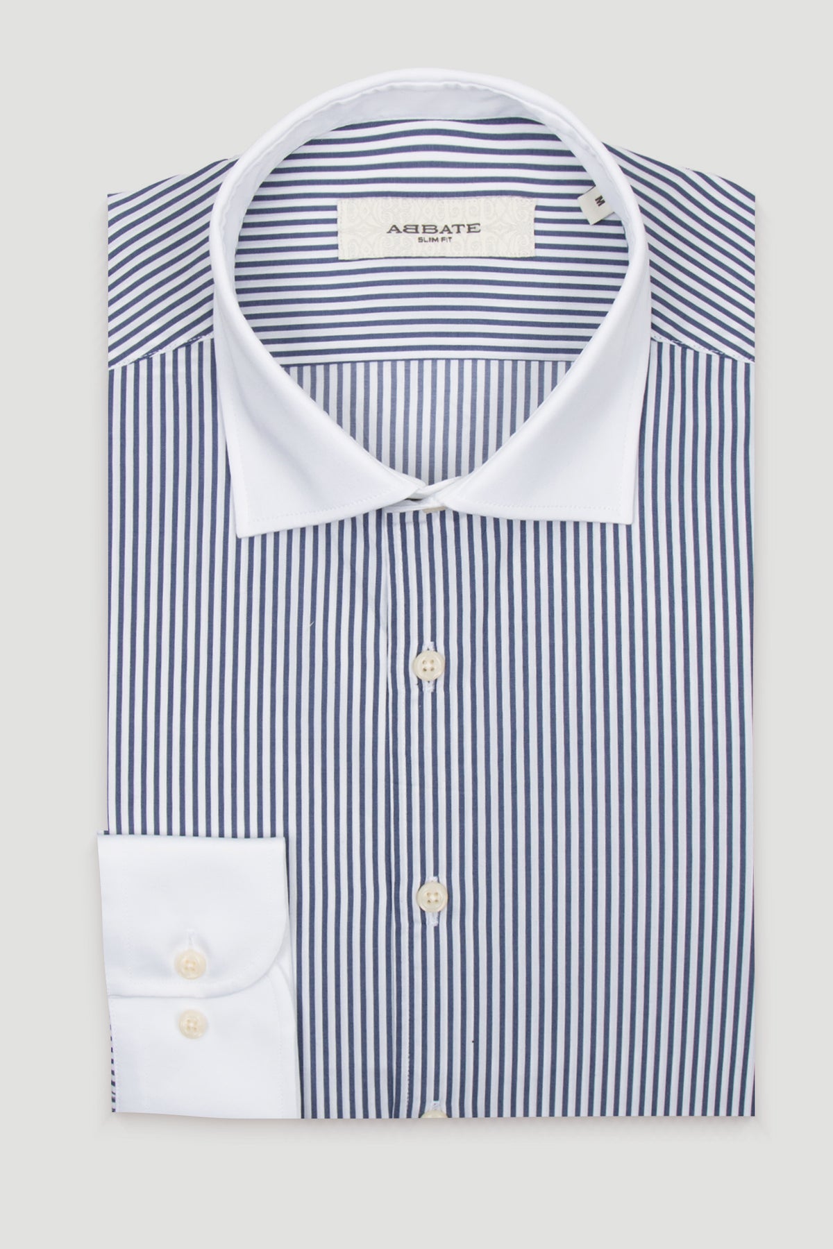 Abbate Gabrio Twill %100 Pamuk Slim Fit Lacivert Klasik Yaka Erkek Çizgili Gömlek