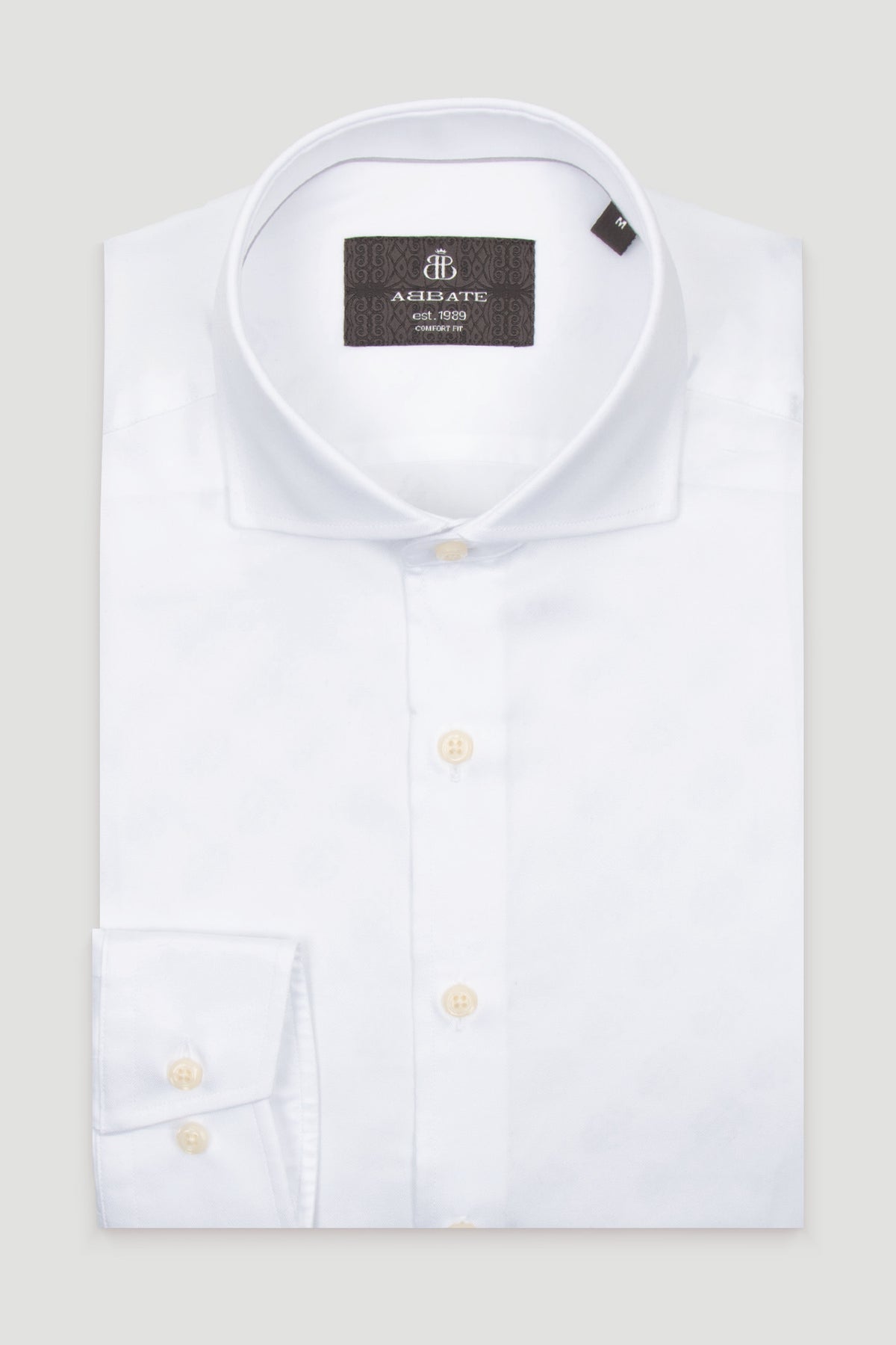 Abbate Adriano Twill %100 Pamuk Comfort Fit Beyaz İtalyan Yaka Erkek Düz Gömlek