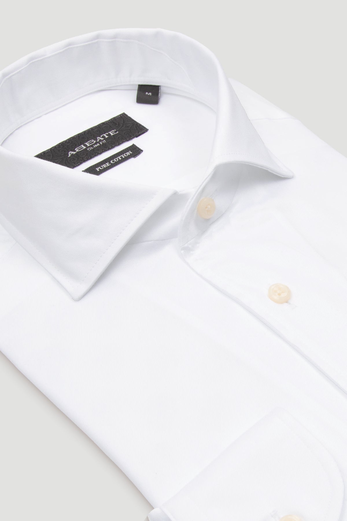 Abbate Noble Twill %100 Pamuk Slim Fit Beyaz Mostra Yaka Erkek Düz Gömlek