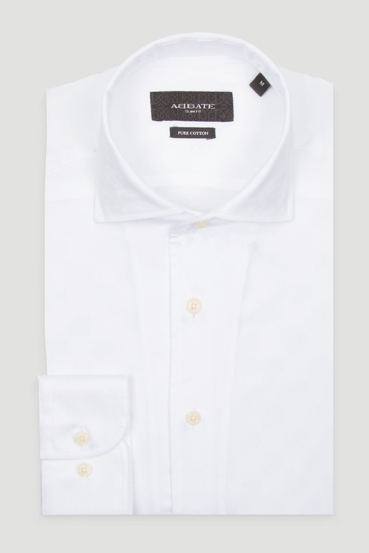 Abbate Noble Twill %100 Pamuk Slim Fit Beyaz Mostra Yaka Erkek Düz Gömlek