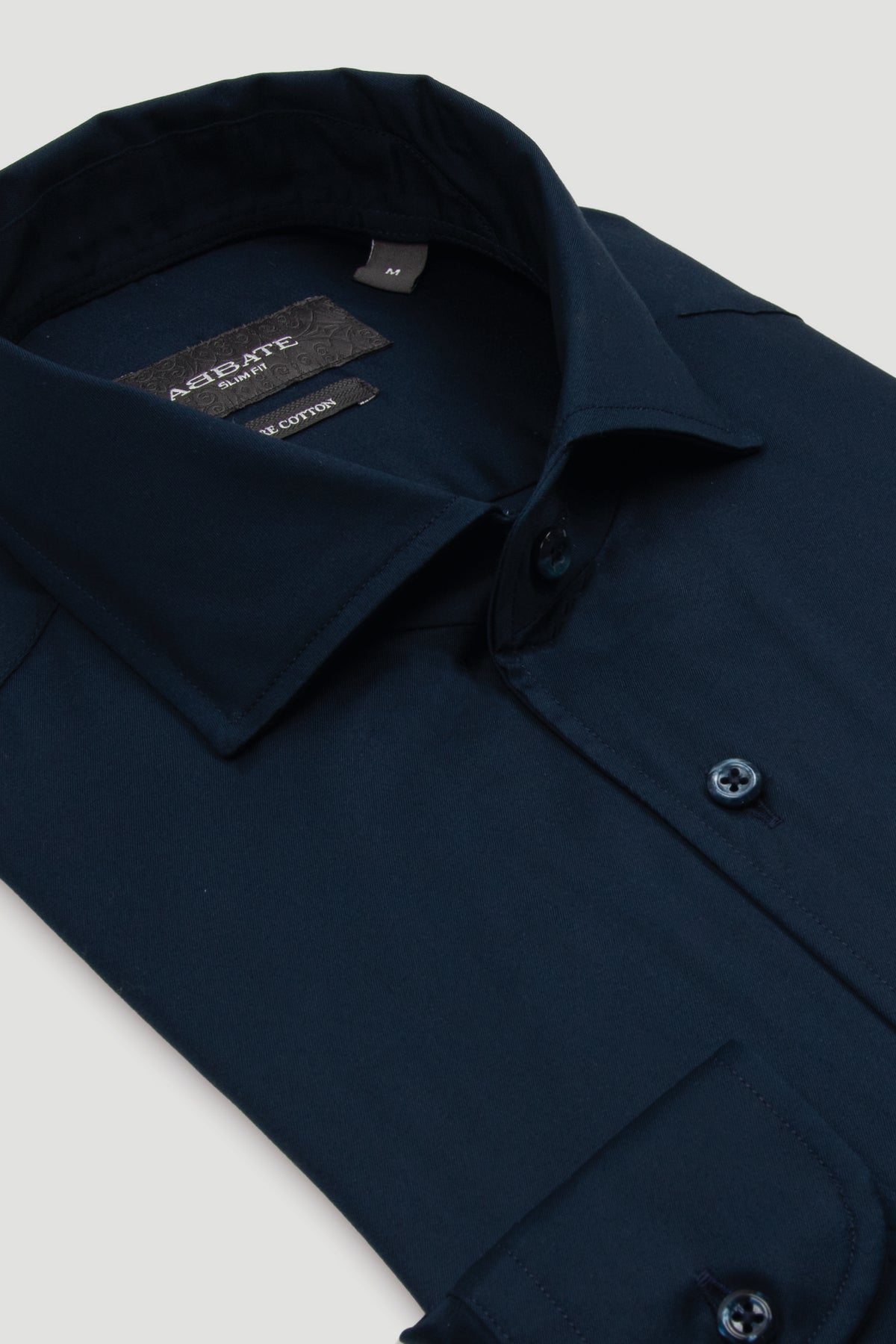 Abbate Noble Twill %100 Pamuk Slim Fit Lacivert Mostra Yaka Erkek Düz Gömlek