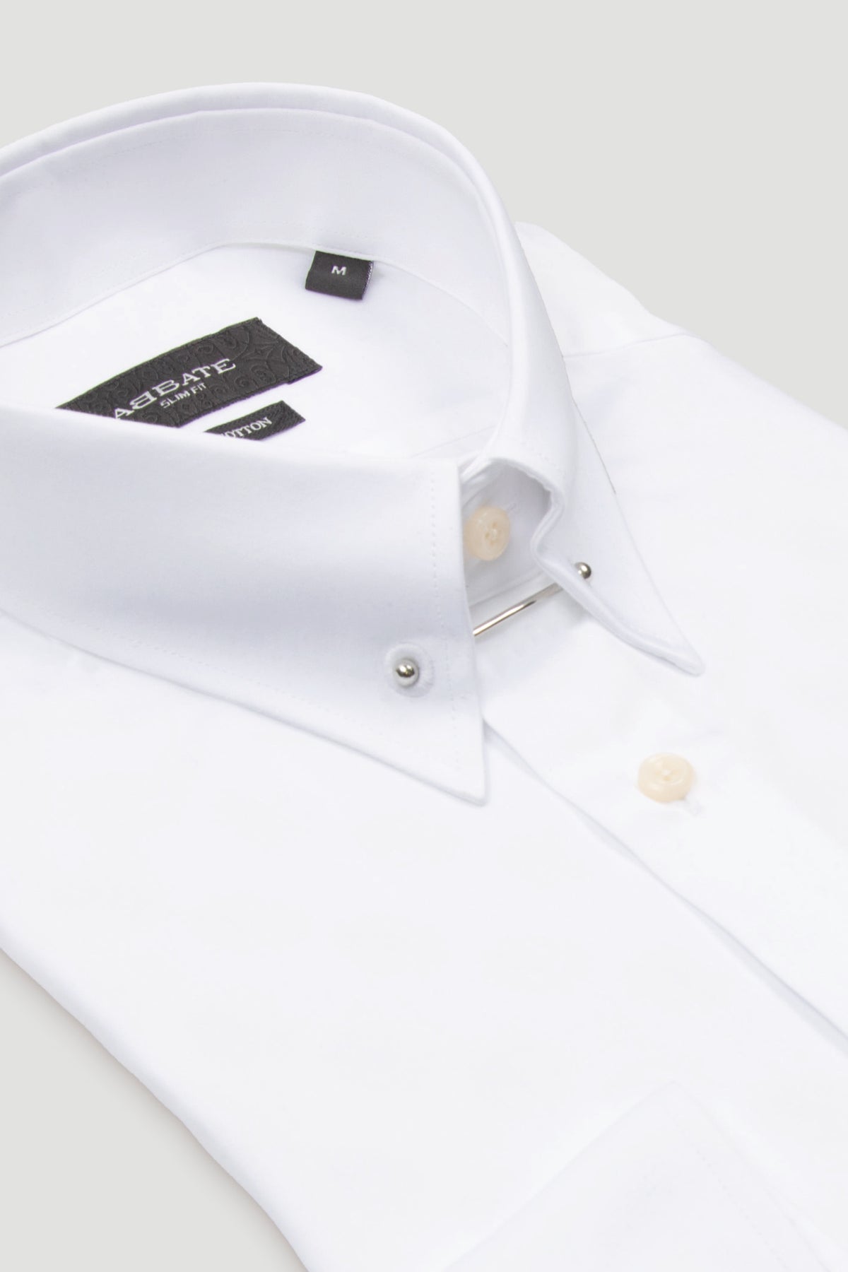Abbate Pino Saten %100 Pamuk Slim Fit Beyaz İğneli Yaka Erkek Düz Gömlek