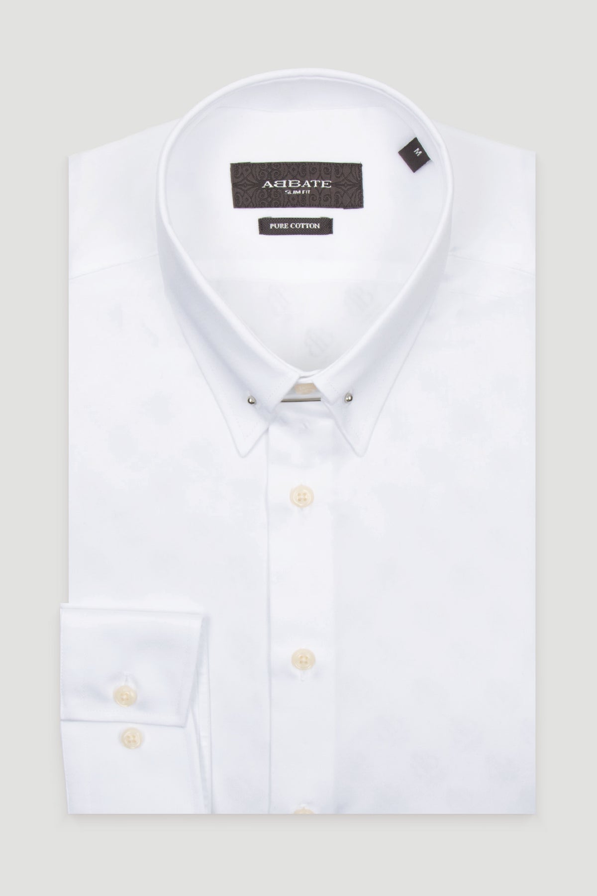 Abbate Pino Saten %100 Pamuk Slim Fit Beyaz İğneli Yaka Erkek Düz Gömlek