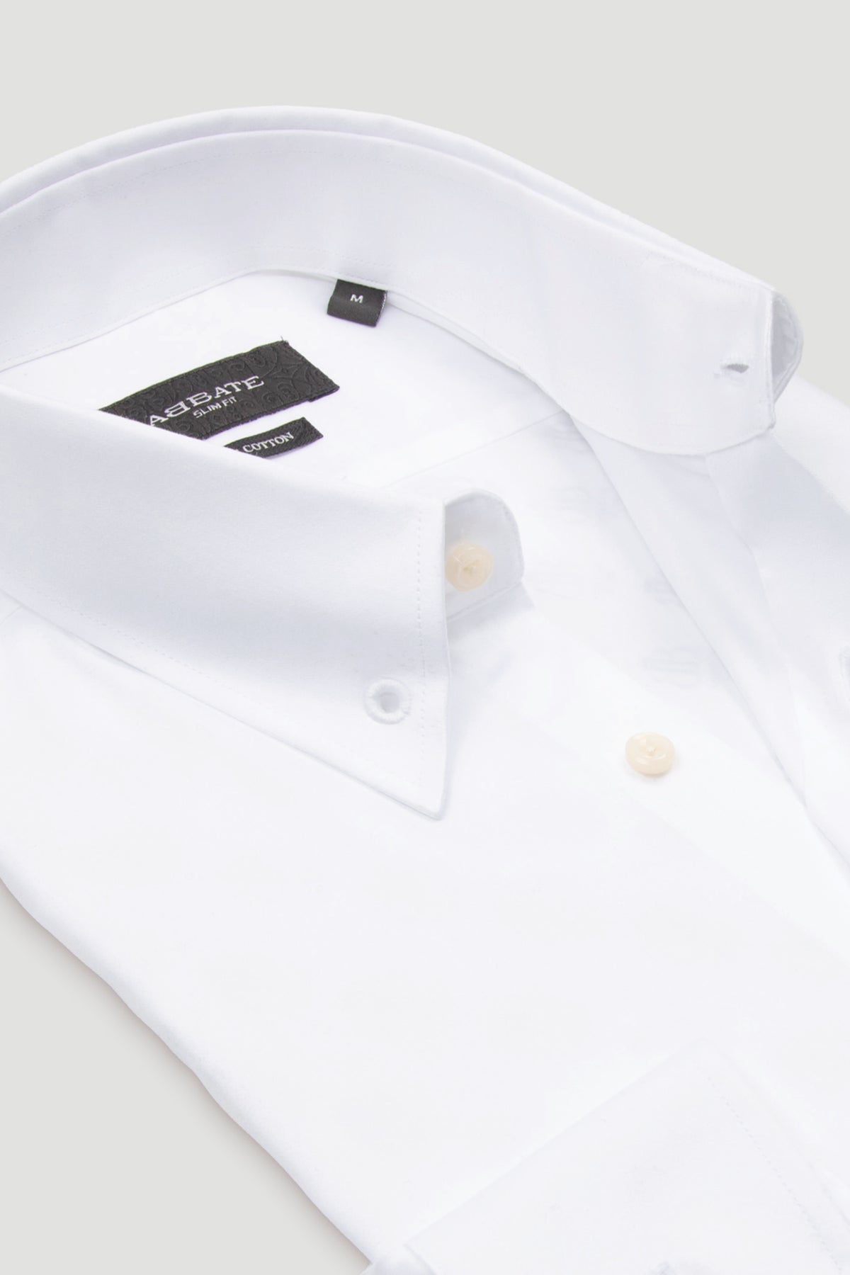 Abbate Pino Saten %100 Pamuk Slim Fit Beyaz İğneli Yaka Erkek Düz Gömlek