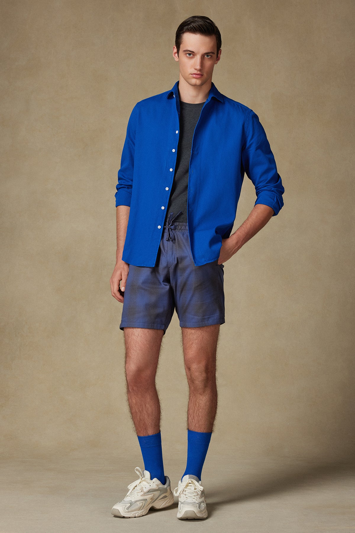 Abbate Sky Poplin Pamuklu Comfort Fit Lacivert Erkek Çizgili Şort