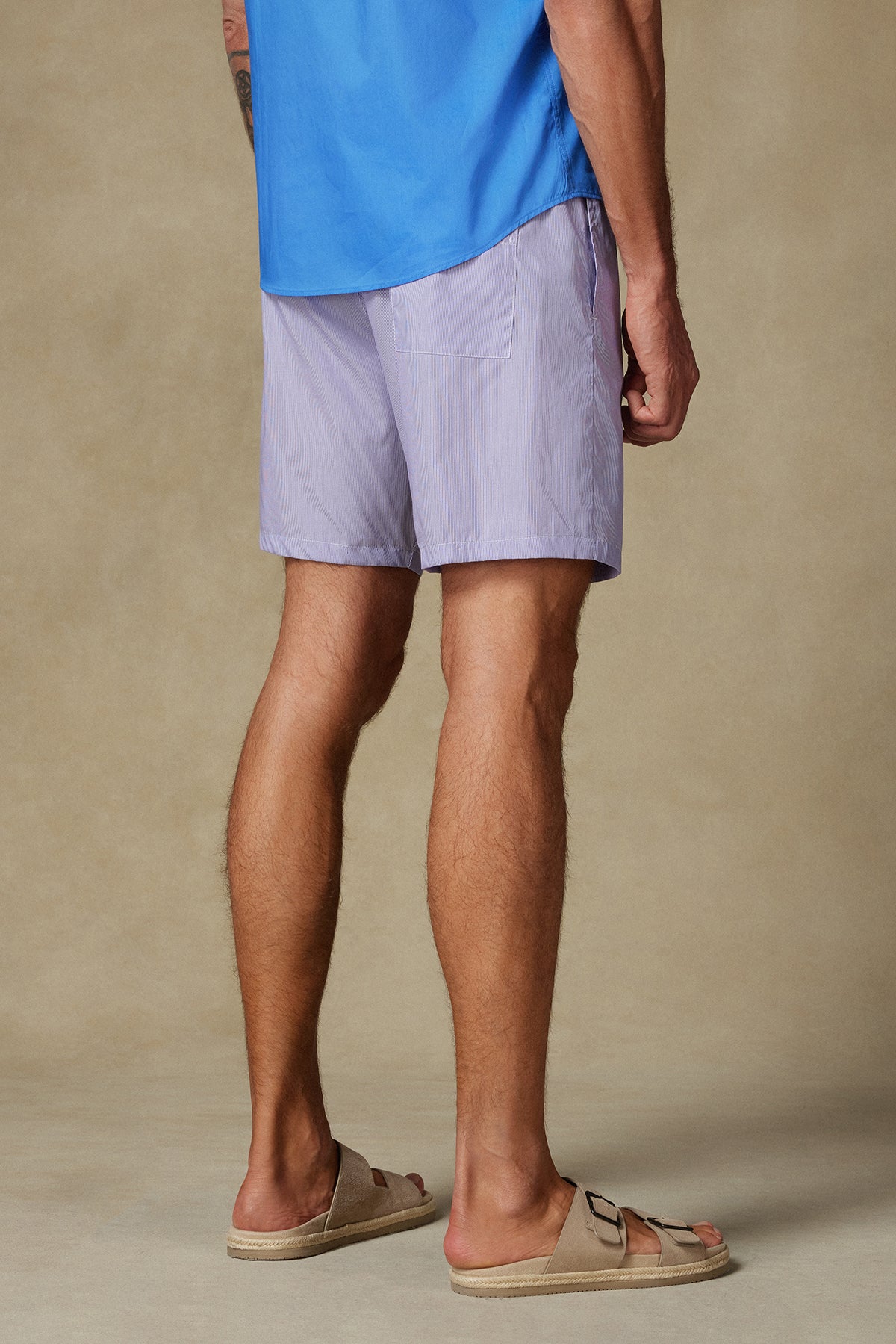 Abbate Sky Poplin Pamuklu Comfort Fit Mor Erkek Çizgili Şort