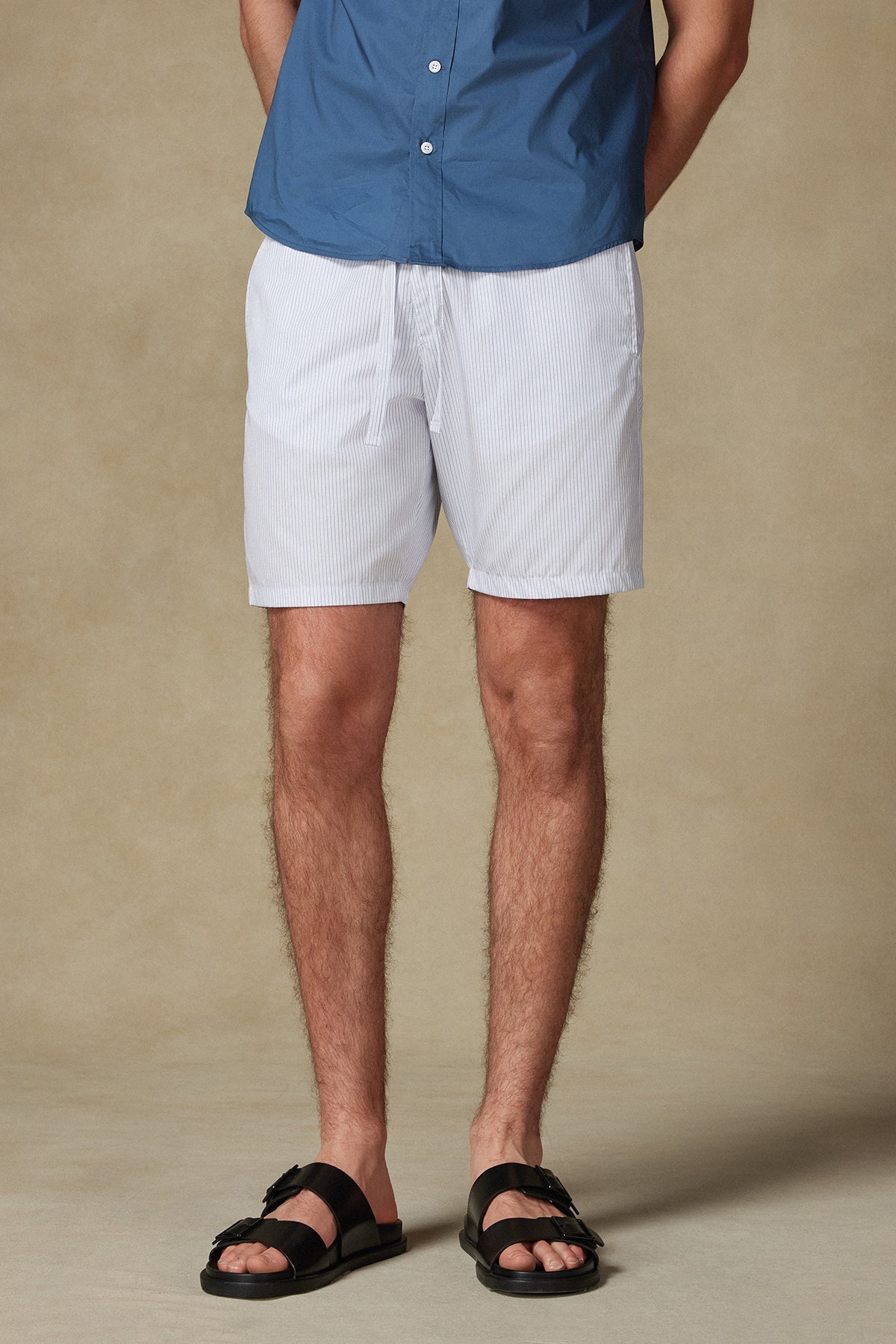 Abbate Sky Poplin Pamuklu Comfort Fit Açık Mavi Erkek Çizgili Şort