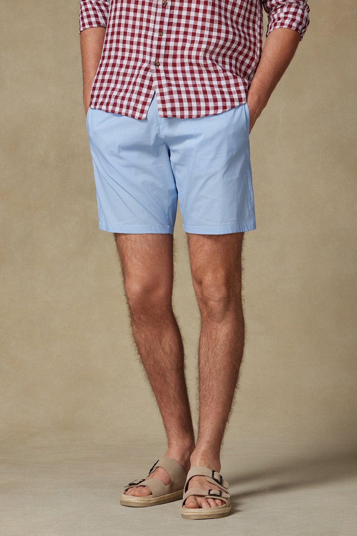 Abbate Sky Poplin Stretch Pamuk Karışımlı Comfort Fit Açık Mavi Erkek Kareli Şort