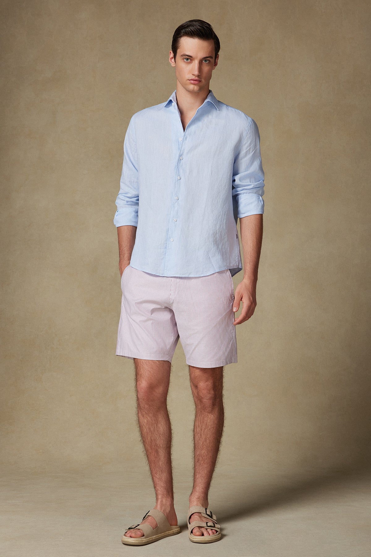 Abbate Sky Oxford Stretch Pamuk Karışımlı Comfort Fit Bordo Erkek Çizgili Şort