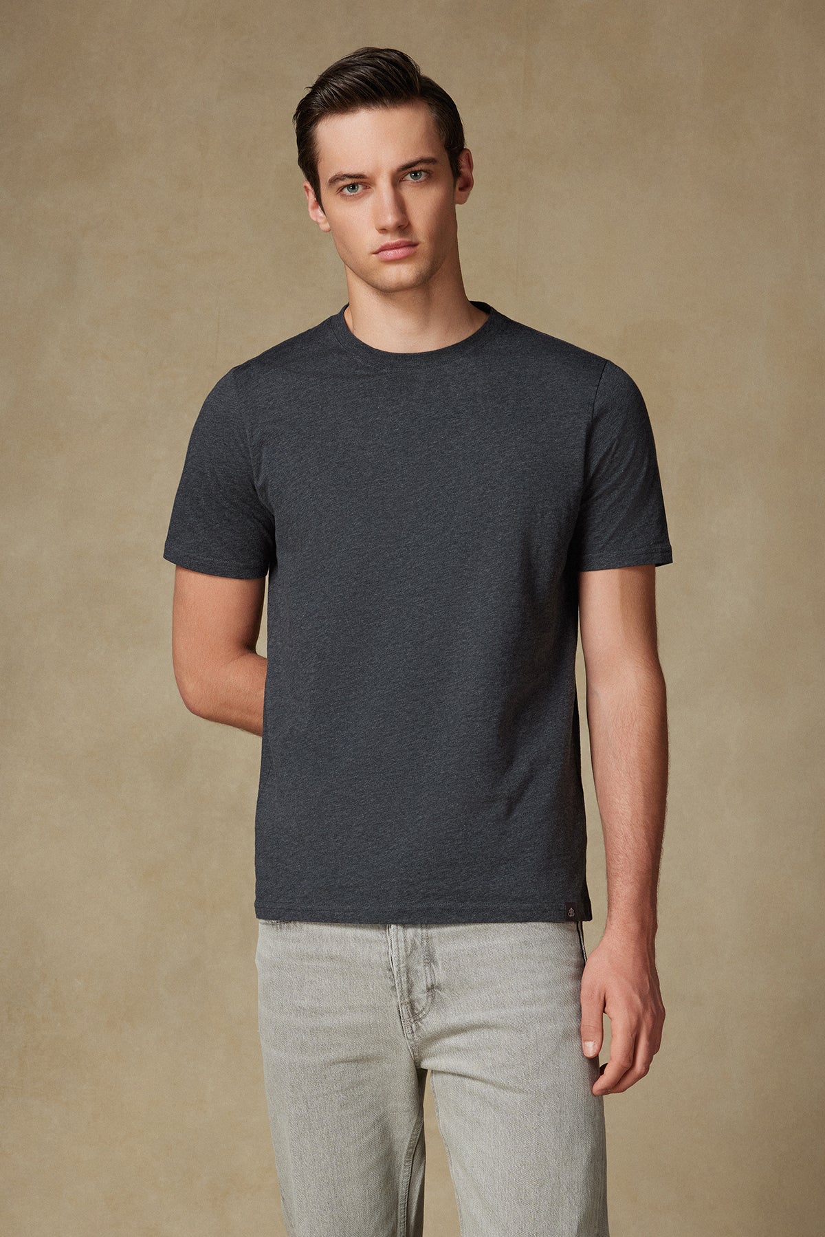 Abbate Easy Penye Pamuklu Comfort Fit Koyu Gri Bisiklet Yaka Erkek Düz T-Shirt