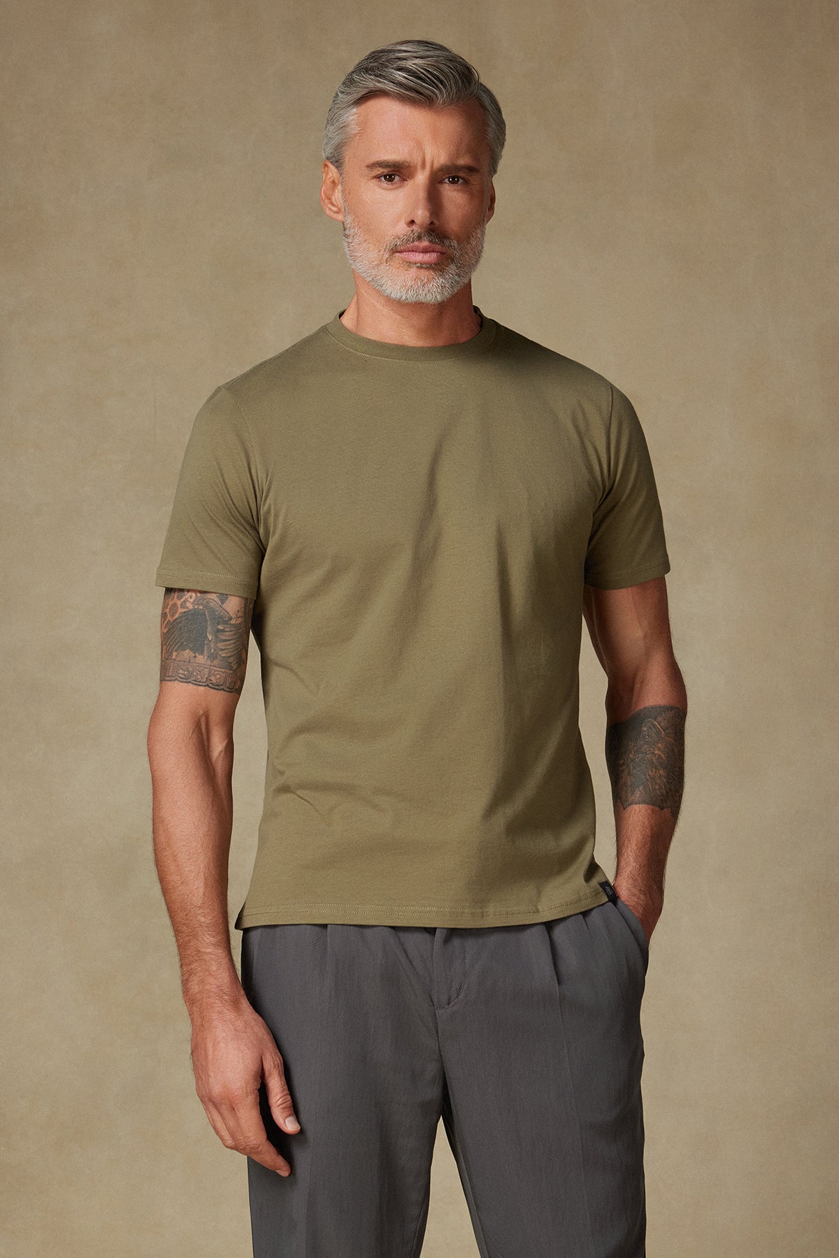 Abbate Easy Penye Pamuklu Comfort Fit Haki Bisiklet Yaka Erkek Düz T-Shirt