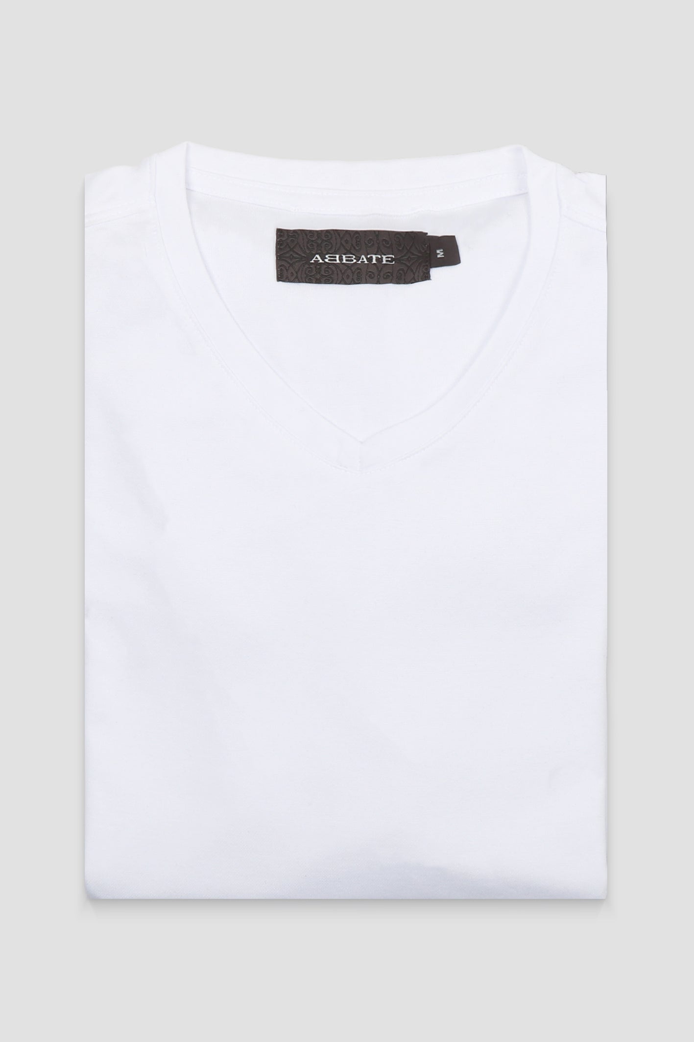 Abbate Vita Merserize Pamuklu Modern Fit Beyaz V Yaka Erkek Düz T-Shirt