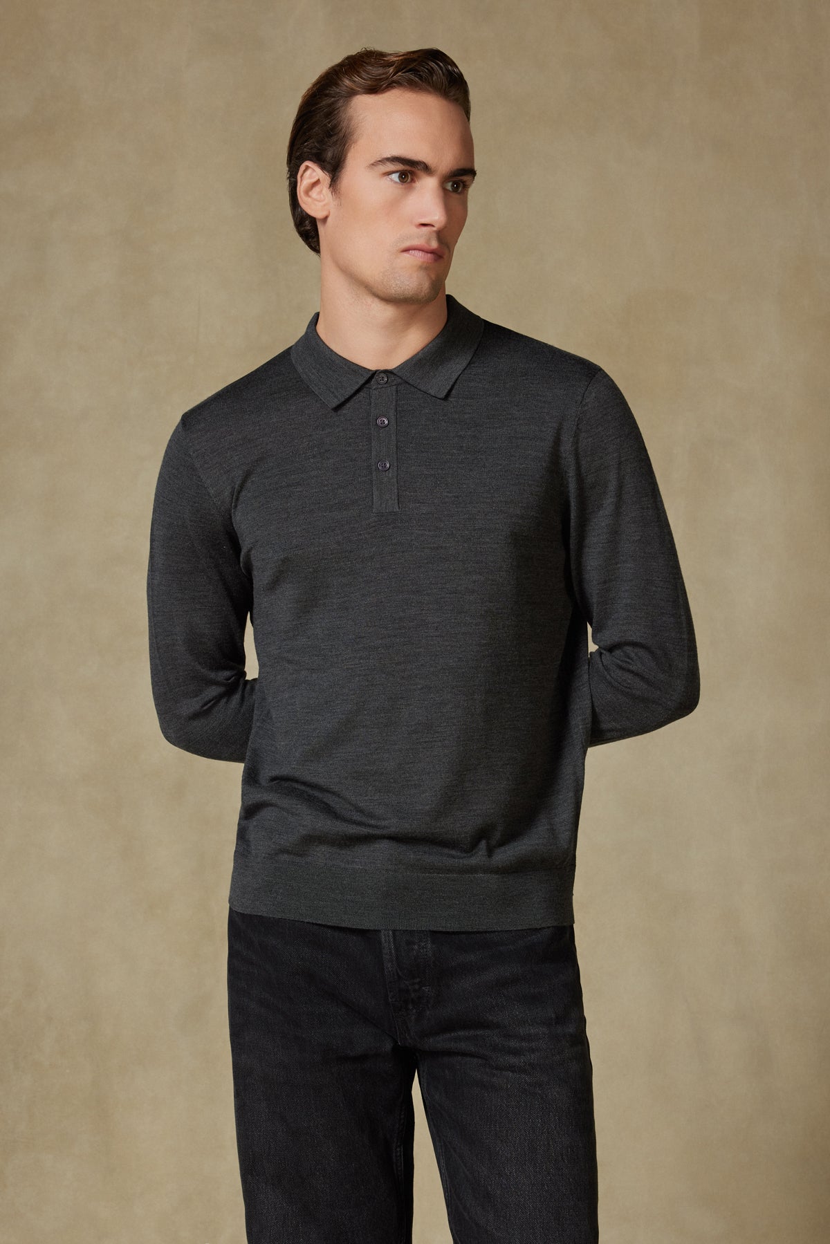 Abbate Nord Örme %100 Yün Modern Fit Gri Polo Yaka Erkek Düz Triko
