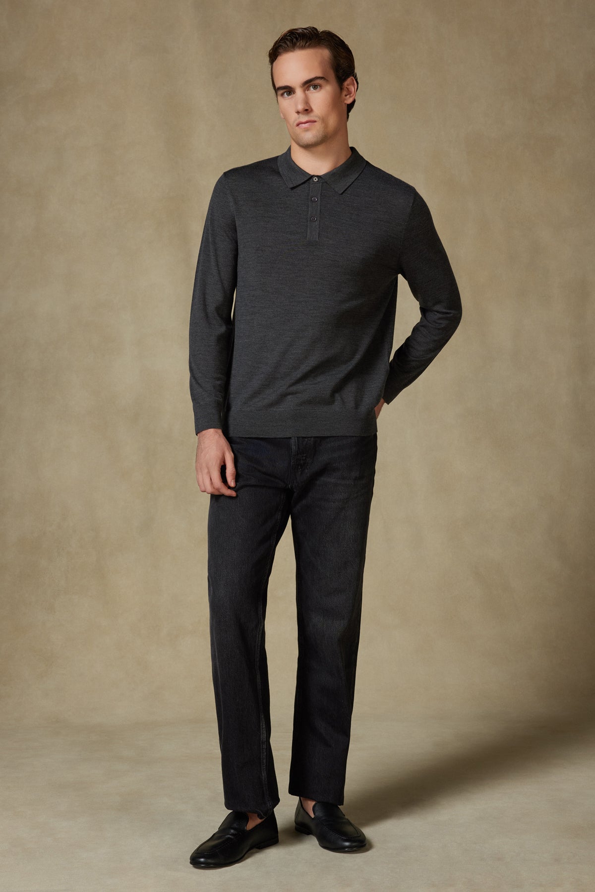 Abbate Nord Örme %100 Yün Modern Fit Gri Polo Yaka Erkek Düz Triko